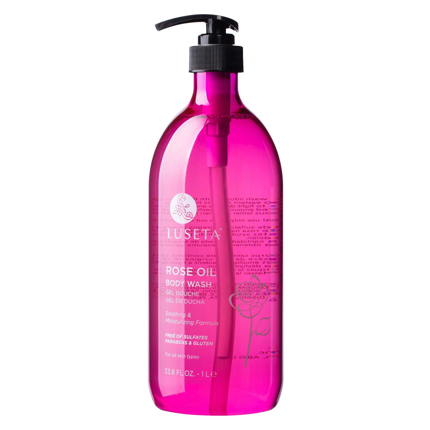 Luseta Rose Oil Body Wash for Dry Skin - 33.8oz Hydrating Shower Gel with Nourishing Essential Oils | Sulfate & Paraben Free | Moisturizing Body Wash for Women & Men | Perfect for Daily Shower Routine & Spa-Like Relaxation at Home