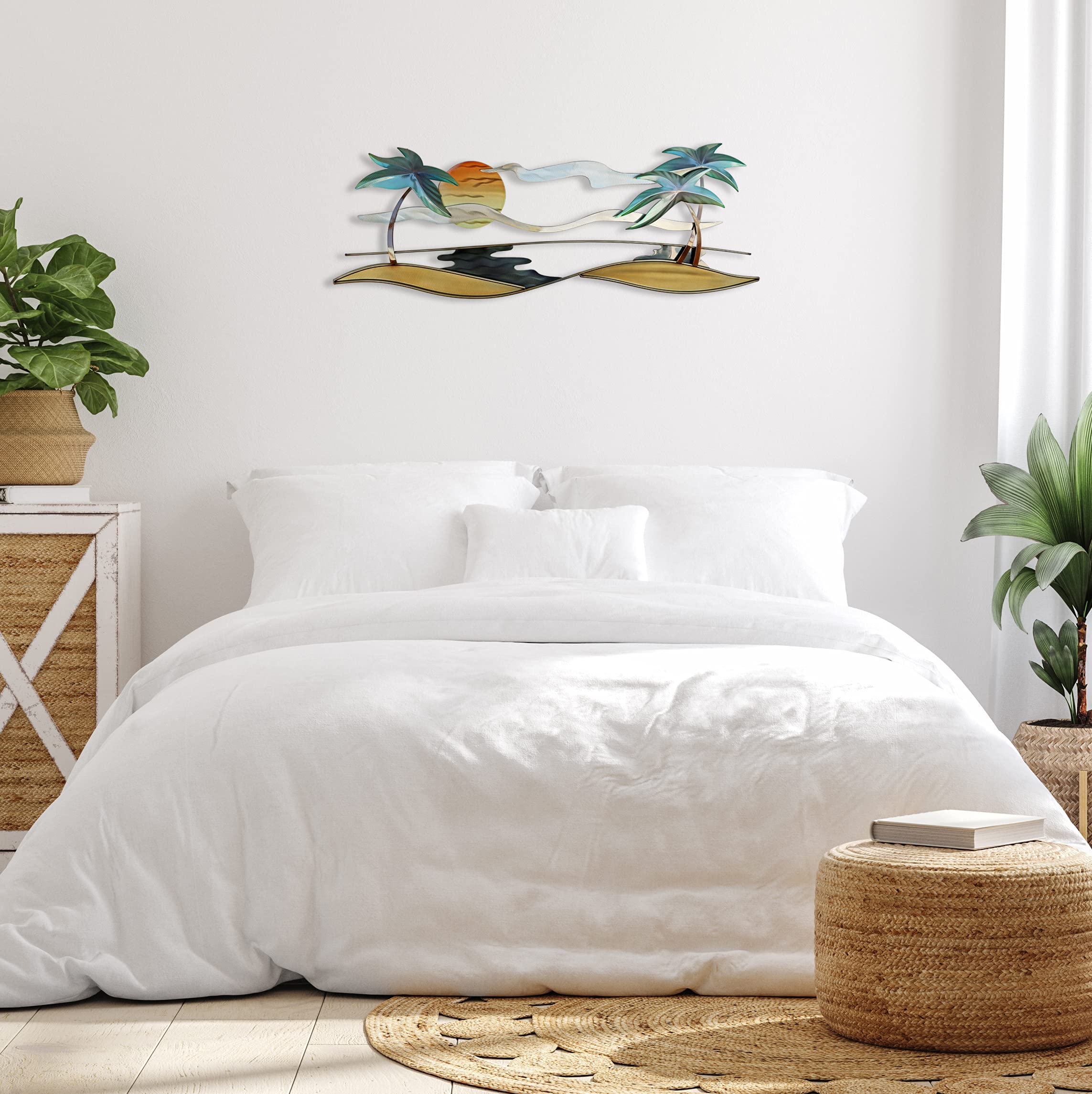 Tropical Beach Coastal Metal Wall Art - Modern Ocean Themed Home Decor for Living Room, Bedroom, or Beach House
