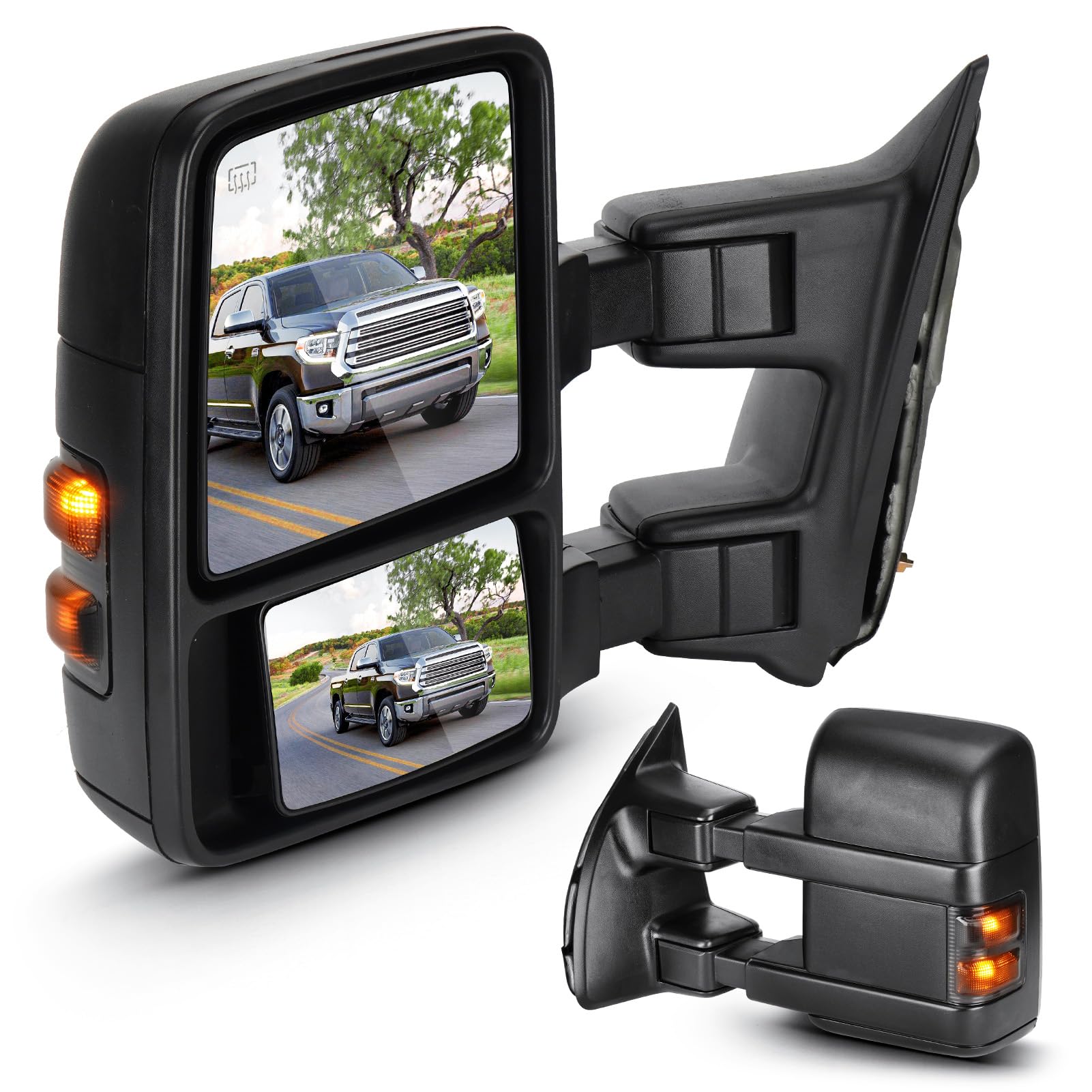 2008-2016 Ford F-250 F-350 Super Duty Power Heated Towing Mirrors with Turn Signal | Manual Folding & Telescoping Design (Pair) | Perfect for Towing Trailers, Boats & RVs