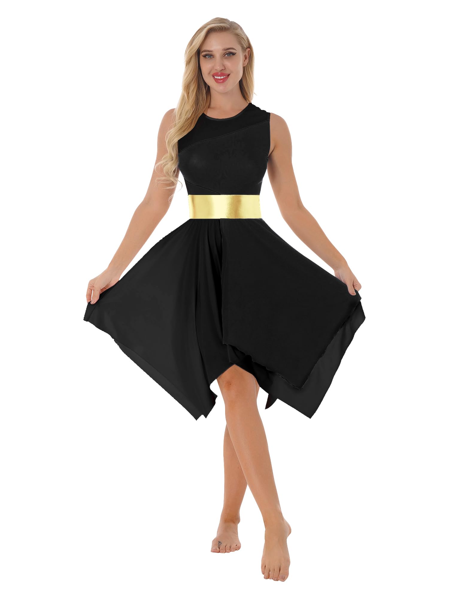 Aislor Women's Asymmetrical Liturgical Praise Dance Dress - Sleeveless Color Block Tunic for Worship & Lyrical Dance Performance - Church Choir, Contemporary Dance, Stage Performance Costume