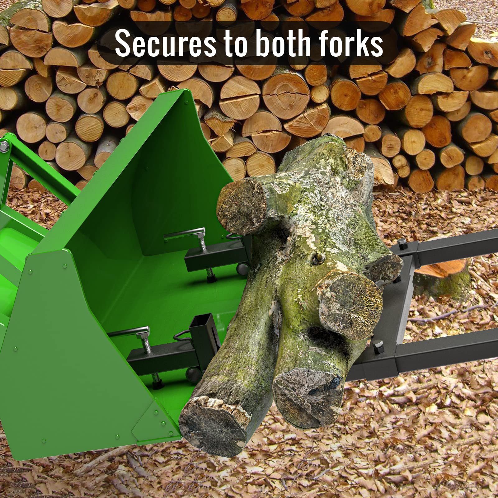 Adjustable Clamp On Pallet Forks with Stabilizer Bar - Fits 3
