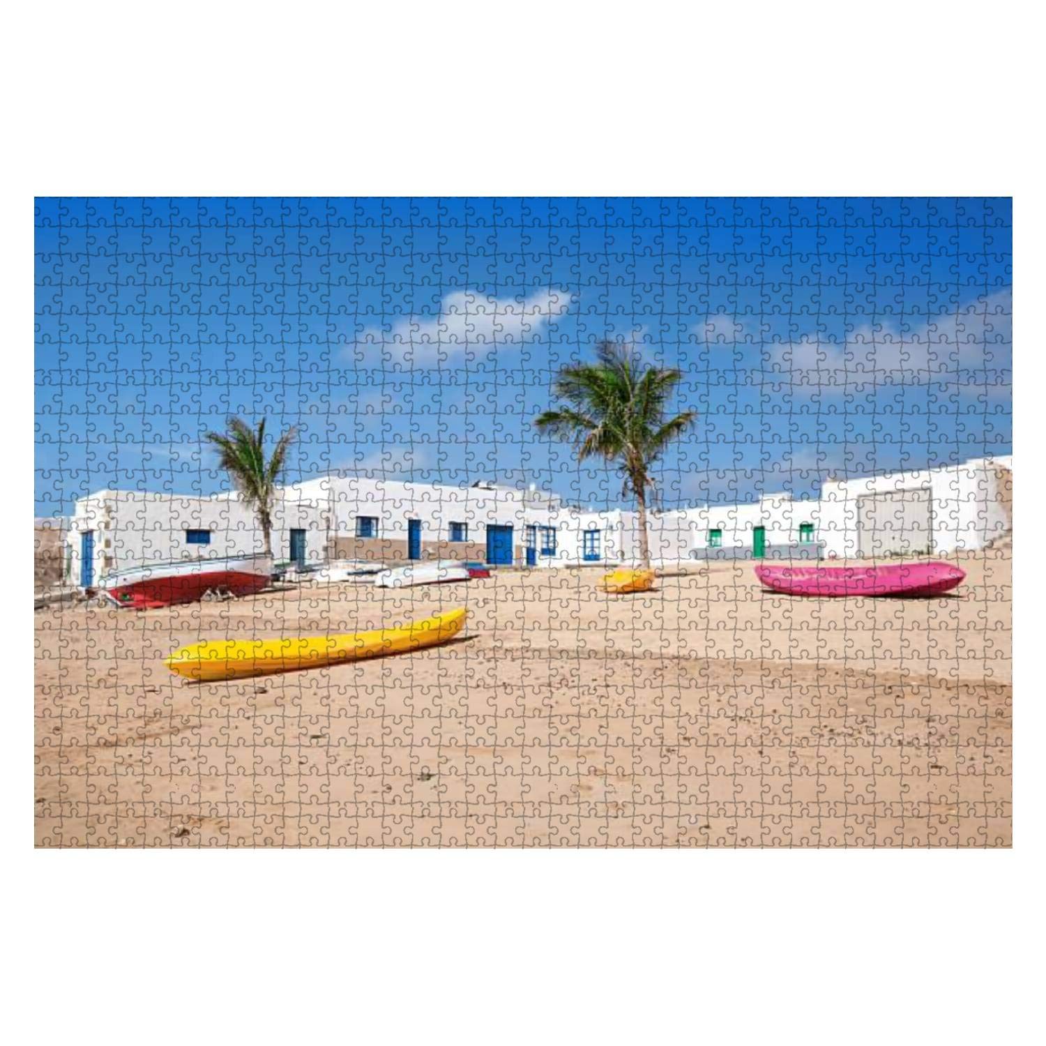 1000-Piece Wooden Jigsaw Puzzle - La Graciosa Beach with Boats in Caleta del Sebo | Educational Puzzle for Adults & Kids | Stress Relief & Family Game Night Activity | Home Decor & Brain Teaser Challenge