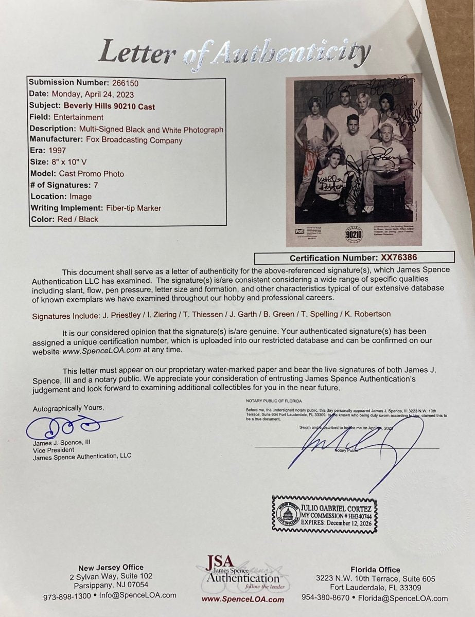 Beverly Hills 90210 Cast Signed Framed 8x10 Photo - Authentic JSA Certified Autograph XX76386 - Perfect for TV Show Memorabilia Collectors & Home Decor
