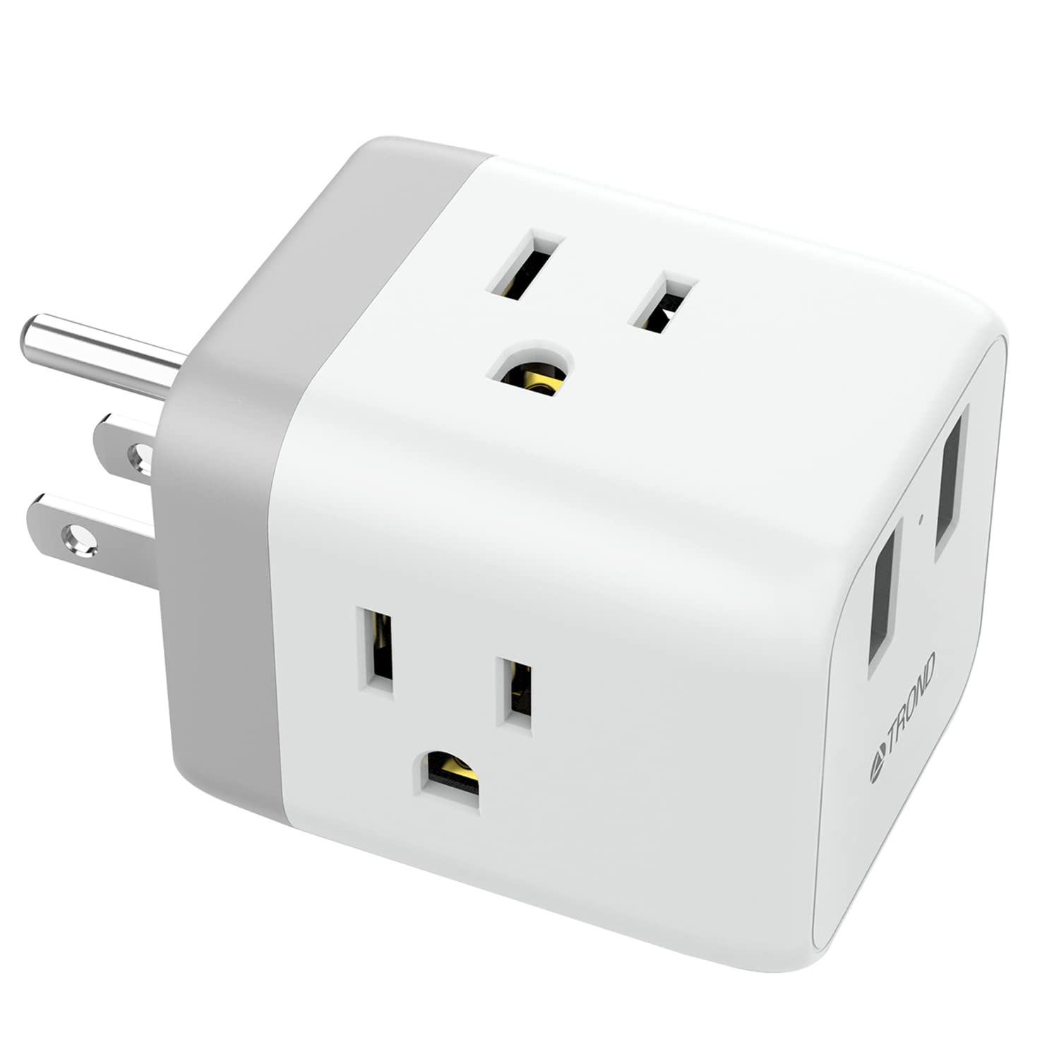 TROND 5-in-1 Wall Outlet Extender with 3 AC Outlets & 2 USB Ports (4.8A Total) - Space Saving Multi Plug Power Strip for Kitchen, Home Office, Dorm, Travel | Compact Design for Cruise Ships, Hotels & Small Spaces