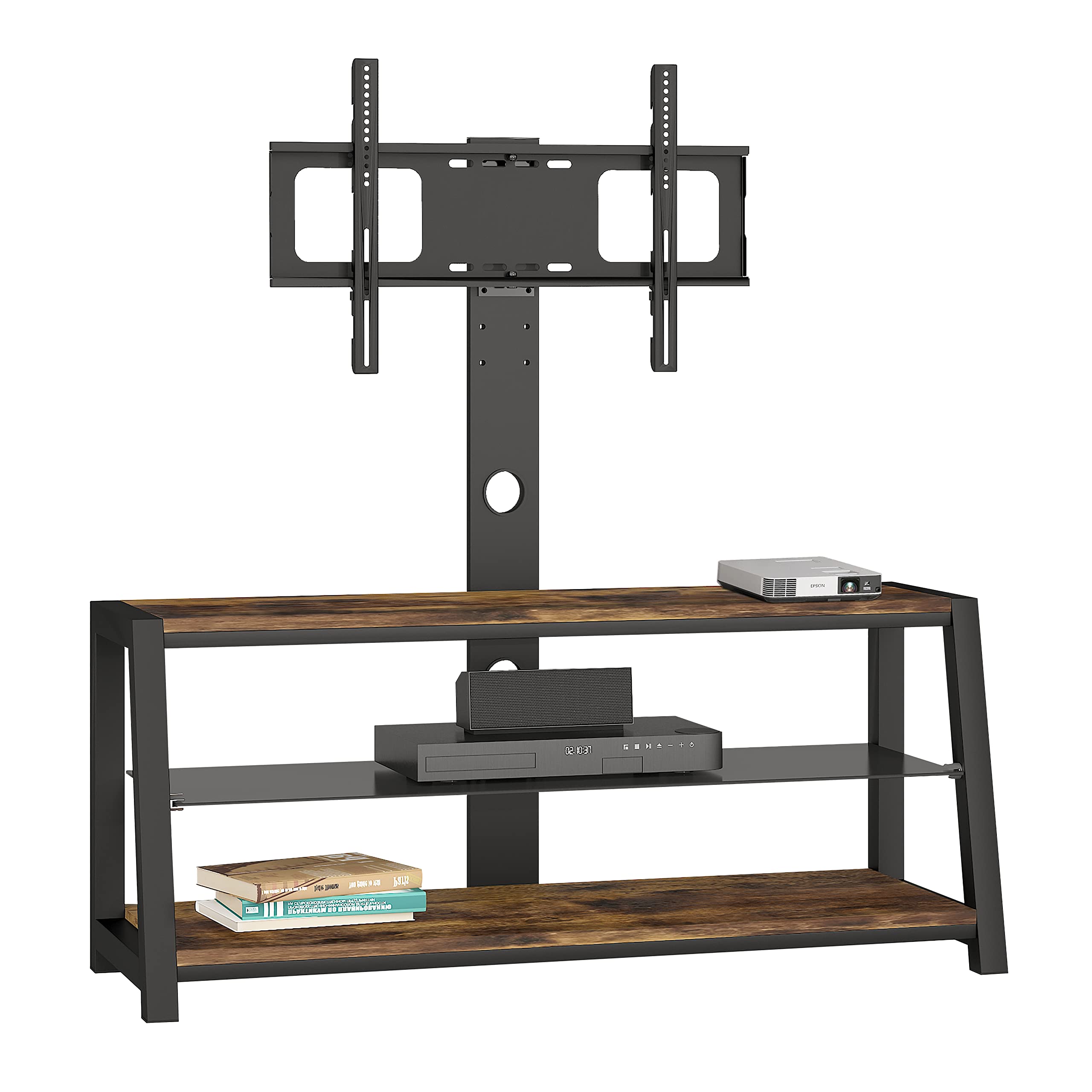 JINGWAN Universal TV Stand with Swivel Mount - Adjustable Height Wooden Entertainment Center with Tempered Glass for Living Room, Bedroom & Home Theater