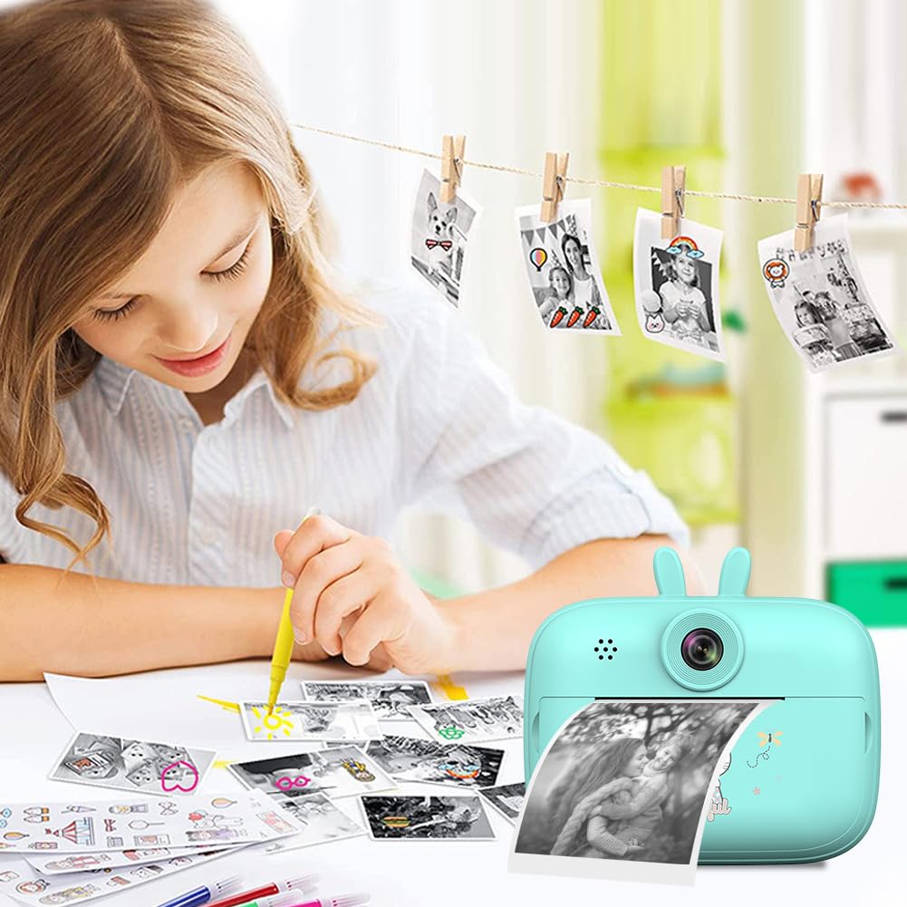 Kexpery Kids Instant Print Camera - Portable Thermal Photo Printing Camera for Children, Cartoon Design, Fun Birthday Gift (Blue) - Perfect for Parties, Travel & Creative Play
