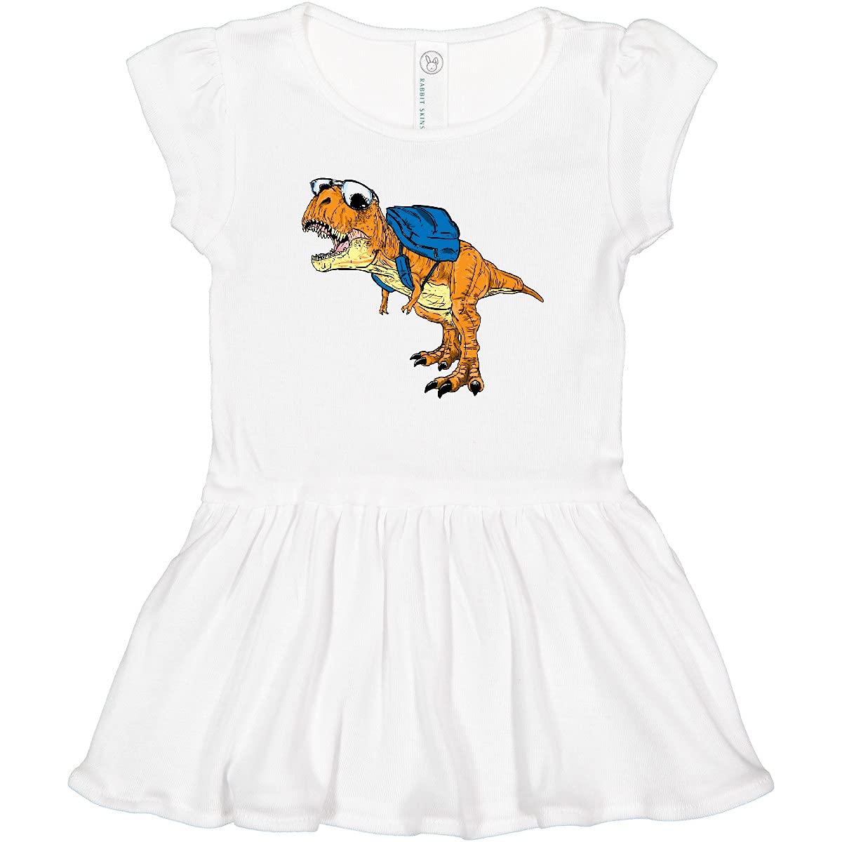 Inktastic Cute Tyrannosaurus Rex Dinosaur with Backpack Toddler Dress - Soft Cotton Kids Outfit for School, Playdates & Daily Wear