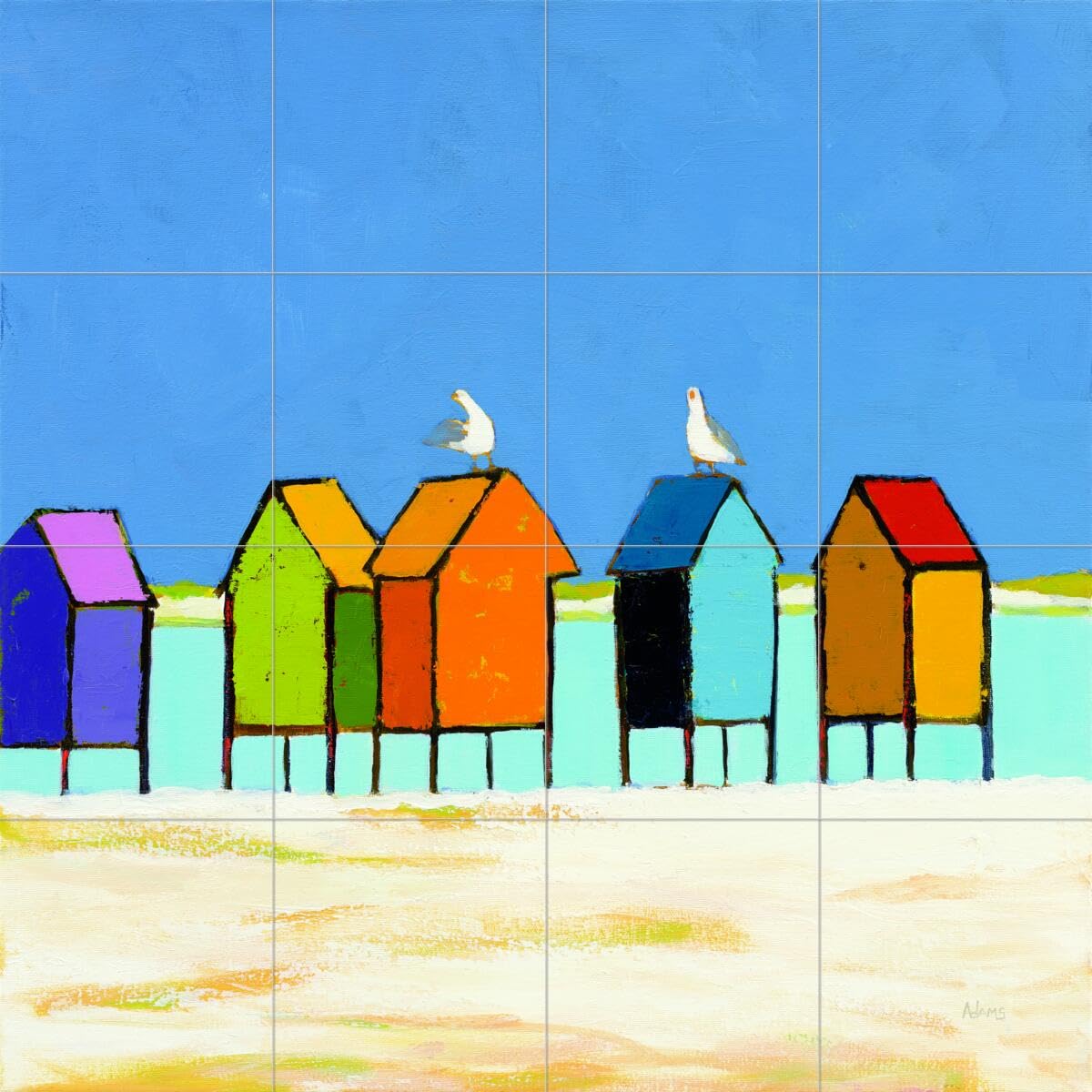 Ceramic Backsplash Tile Mural - Beach Scene with Seaside & Ocean Waves - Cabanas II by Phyllis Adams - Perfect for Kitchen, Bathroom & Shower Walls - Waterproof & Easy to Clean for Coastal Home Decor