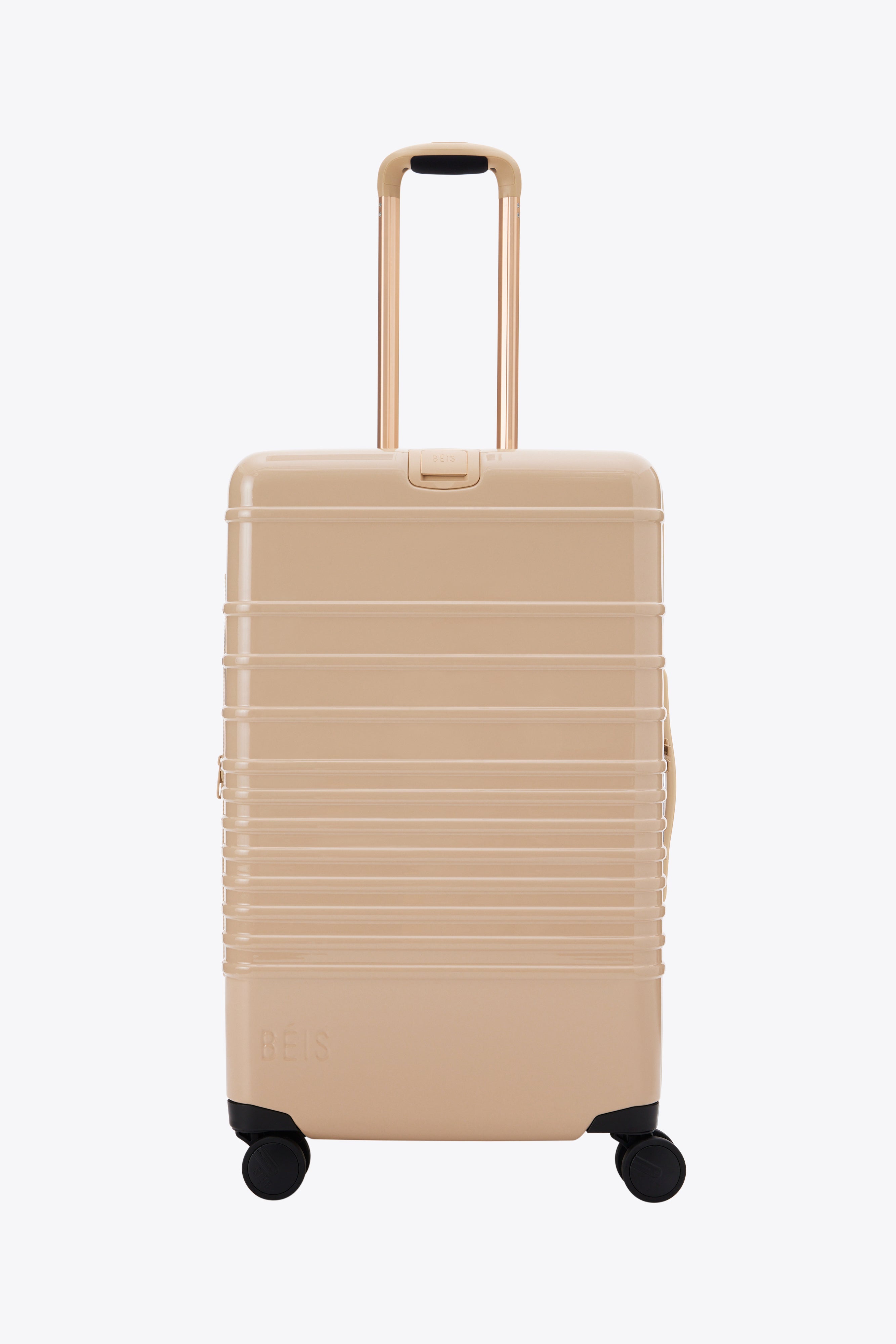 Glossy Beige Medium Check-In Roller Luggage - Perfect for Air Travel, Business Trips & Weekend Getaways