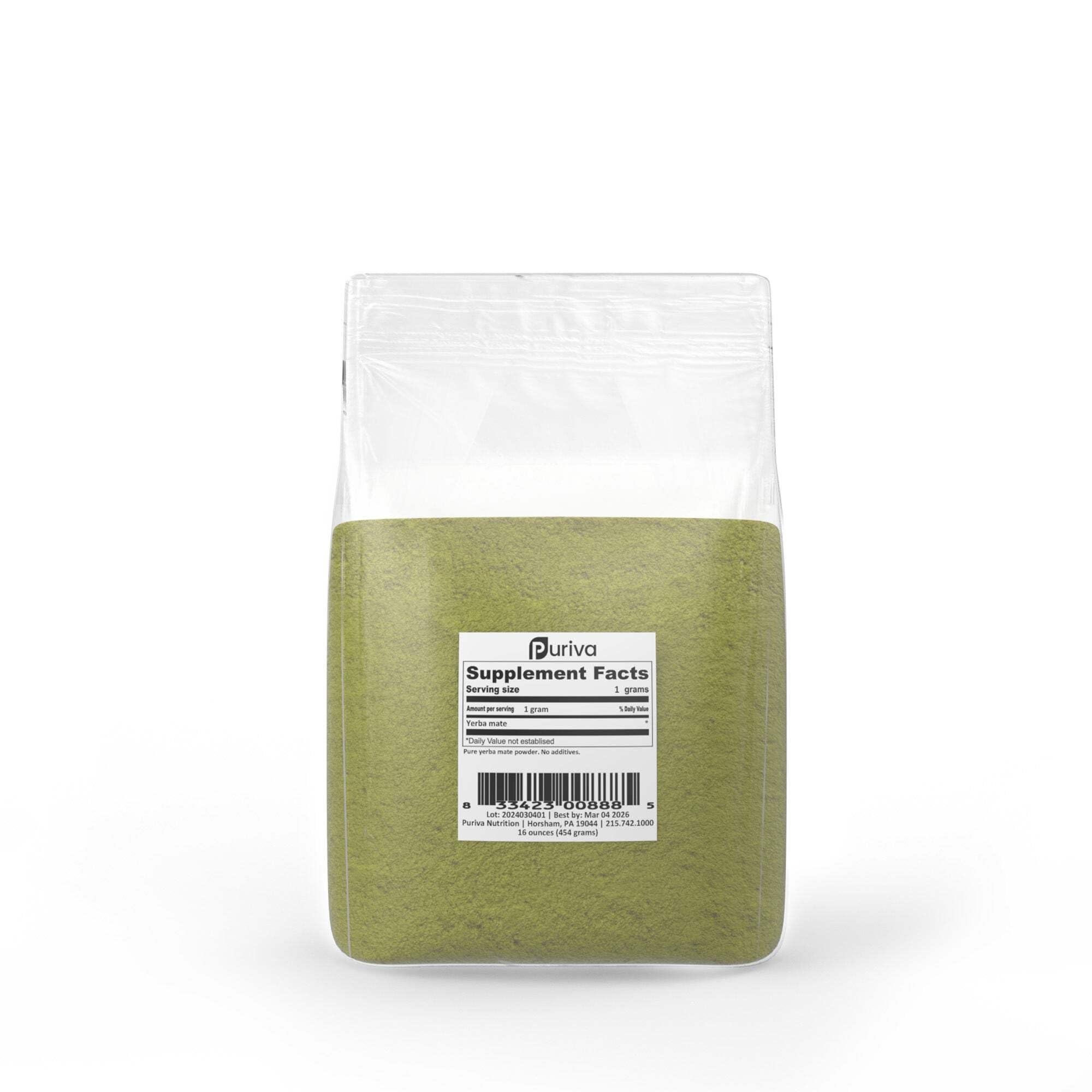Organic Yerba Mate Powder - 1 Pound by Puriva Nutrition | Premium Loose Leaf Herbal Tea for Energy & Focus | Perfect for Morning Boost, Study & Workout