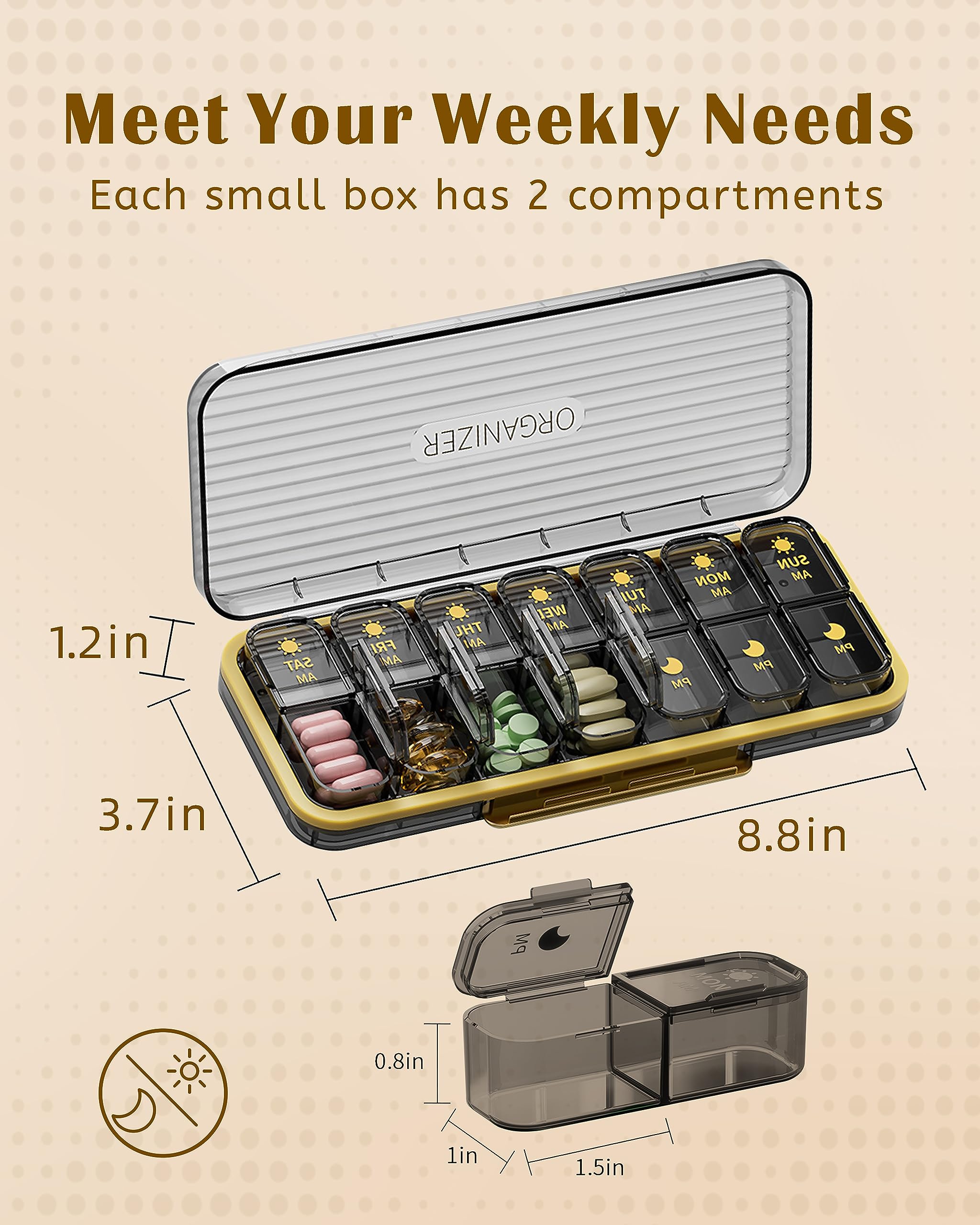 7-Day AM/PM Pill Organizer with Separate Compartments - Large Weekly Medicine Box for Vitamins, Fish Oil & Supplements | Portable Travel Pill Case (Green) - Perfect for Daily Medication Management & Travel