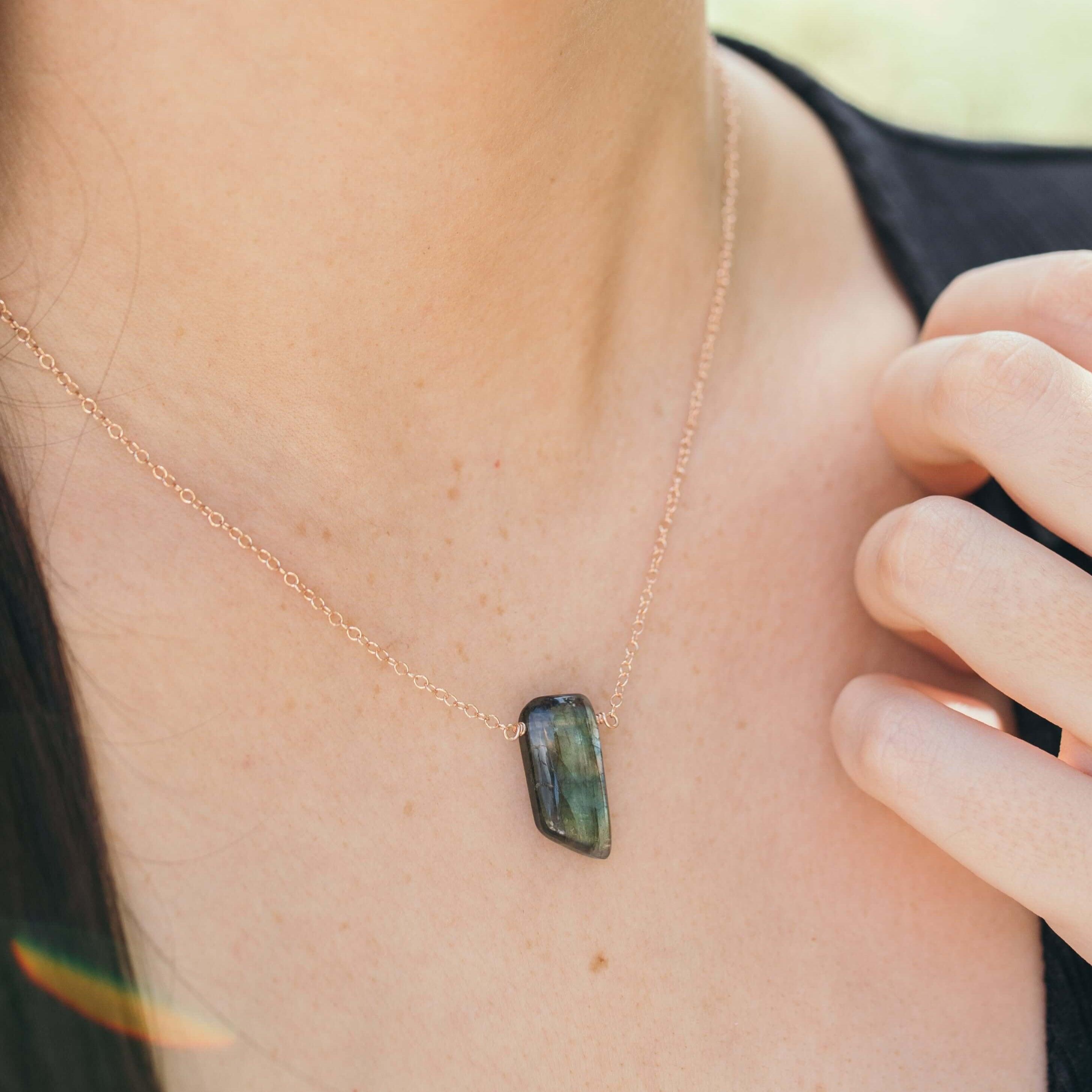 Natural Labradorite Crystal Slab Necklace - Smooth Grey Gemstone Jewelry for Women, Healing & Spiritual Energy | Perfect for Meditation, Yoga & Everyday Wear
