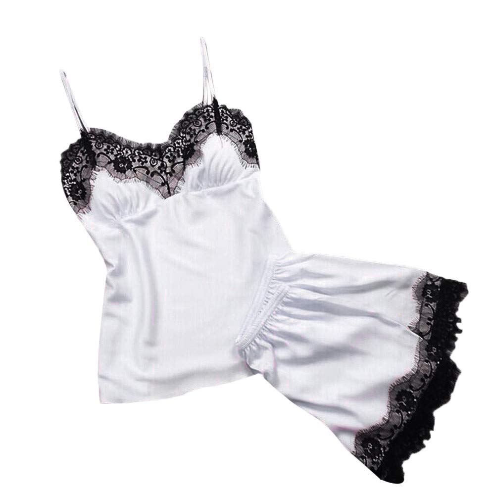Women's Sleeveless Lace Trim Satin Pajama Set - Christmas Family Sleepwear for Comfort