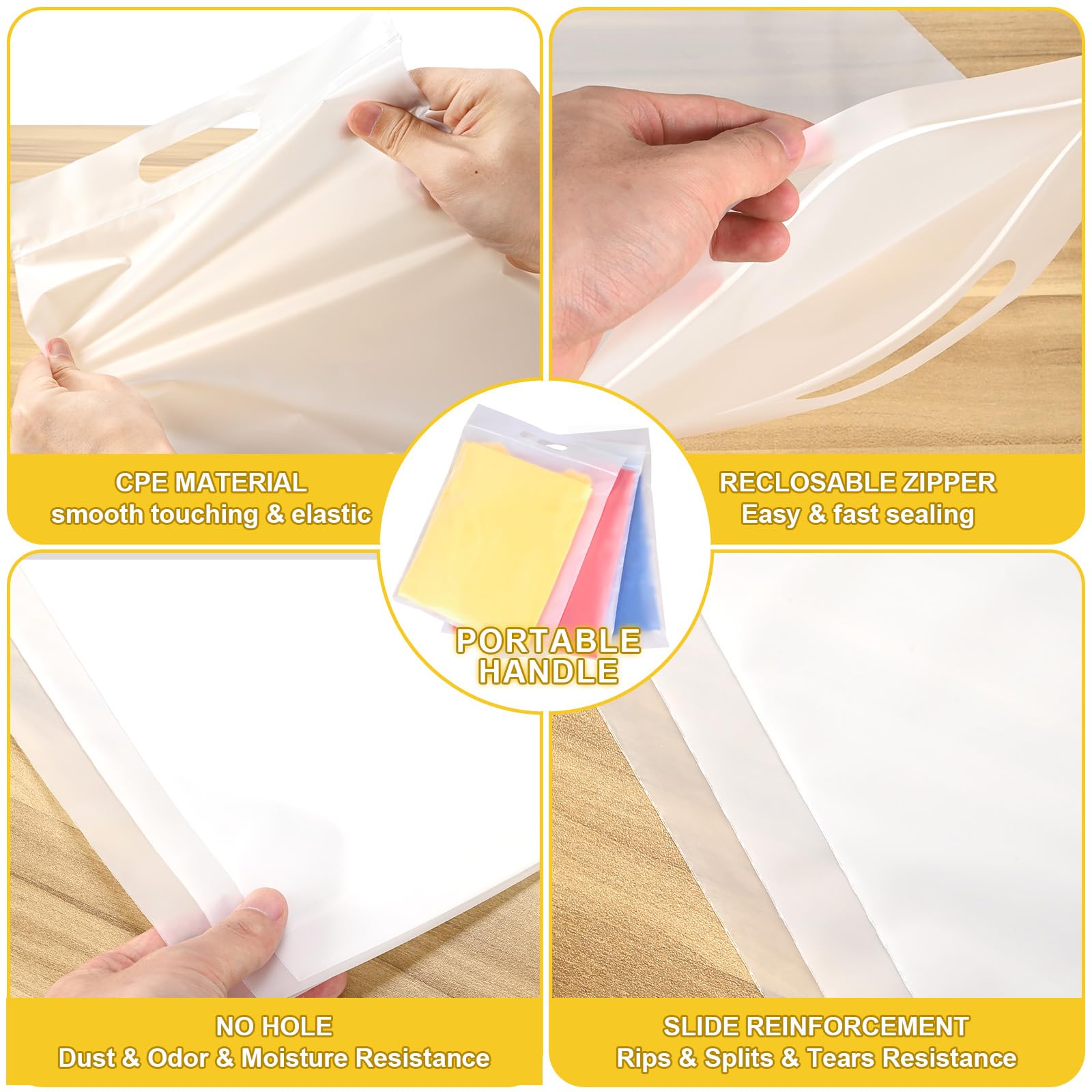11x14 Inch Clear Frosted T-Shirt Bags - 100 Pack Zipper Shipping Bags with Handle for Small Business | Perfect for Retail, Online Stores & Clothing Packaging