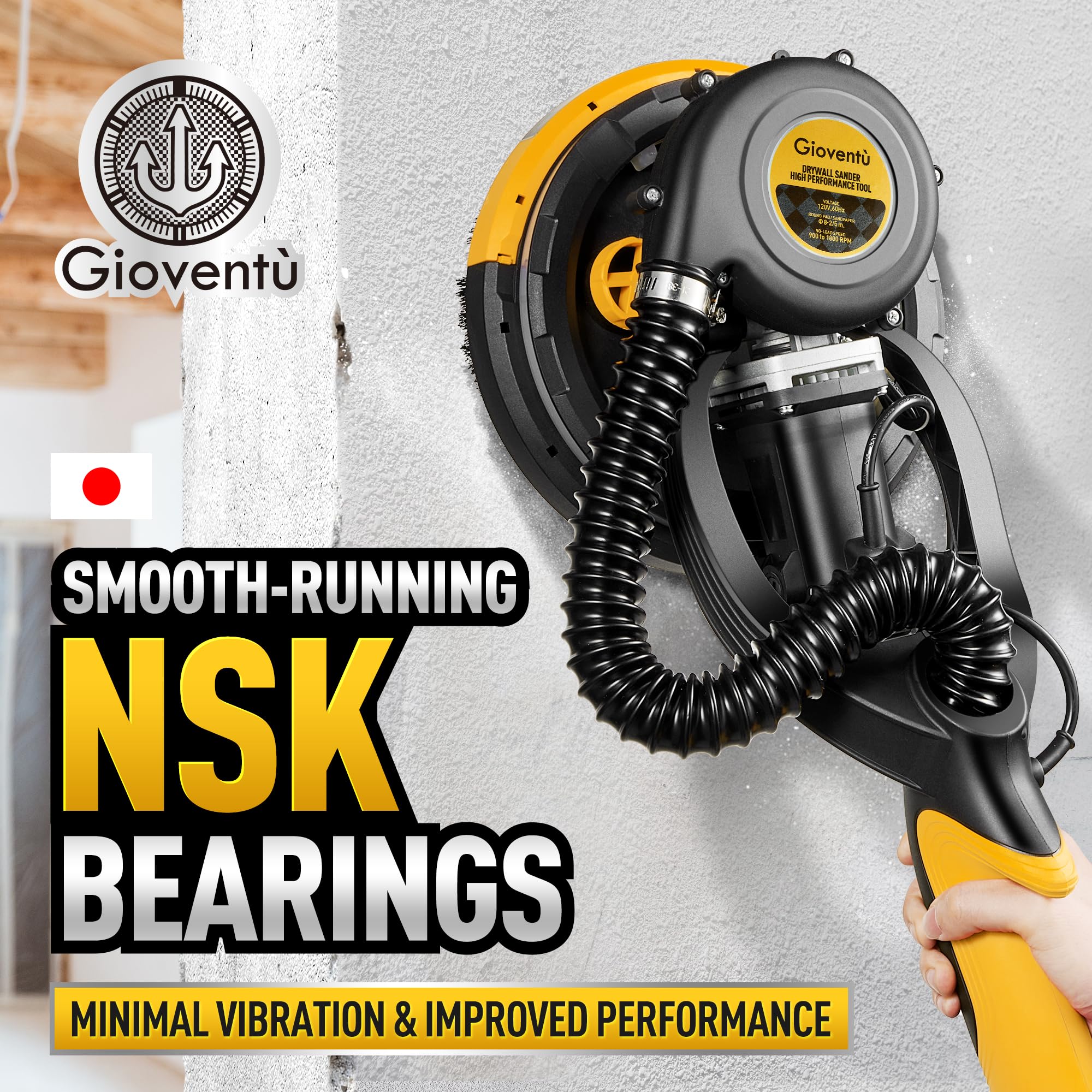 750W Electric Drywall Sander with Vacuum Attachment - Auto Dust Collection, 7 Speed Settings (900-1800 RPM) - Dustless Wall Sander for Popcorn Ceiling & Drywall - Long Power Cord - Perfect for Home Renovation & Professional Construction Projects
