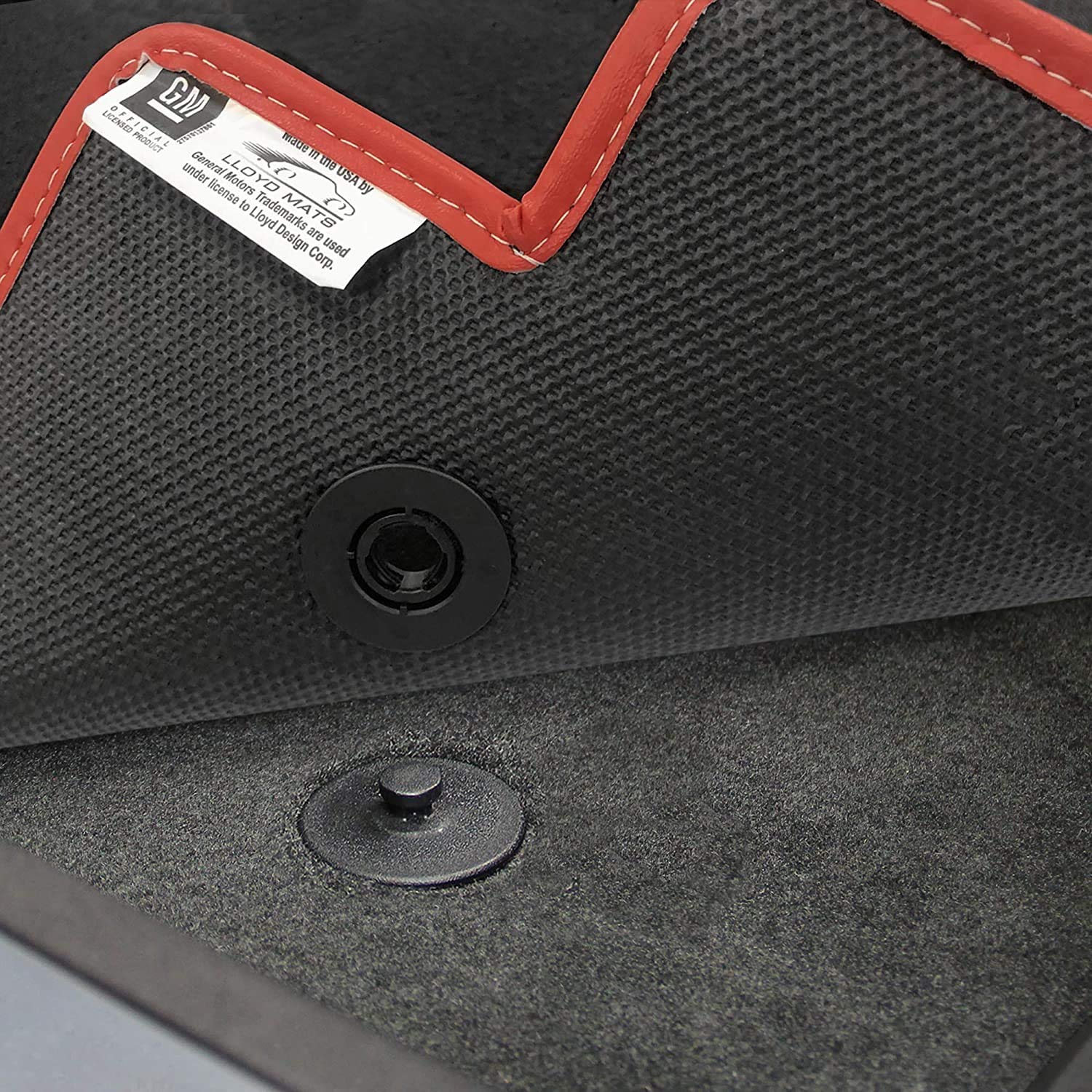 Lloyd Mats Ultra Plush 32 oz. Car Floor Mats for 2020-ON C8 Corvette - 2-Piece Set with Premium Red Binding, Carbon 'Corvette' & Flags Logo - Perfect for Sports Cars & Luxury Vehicle Protection