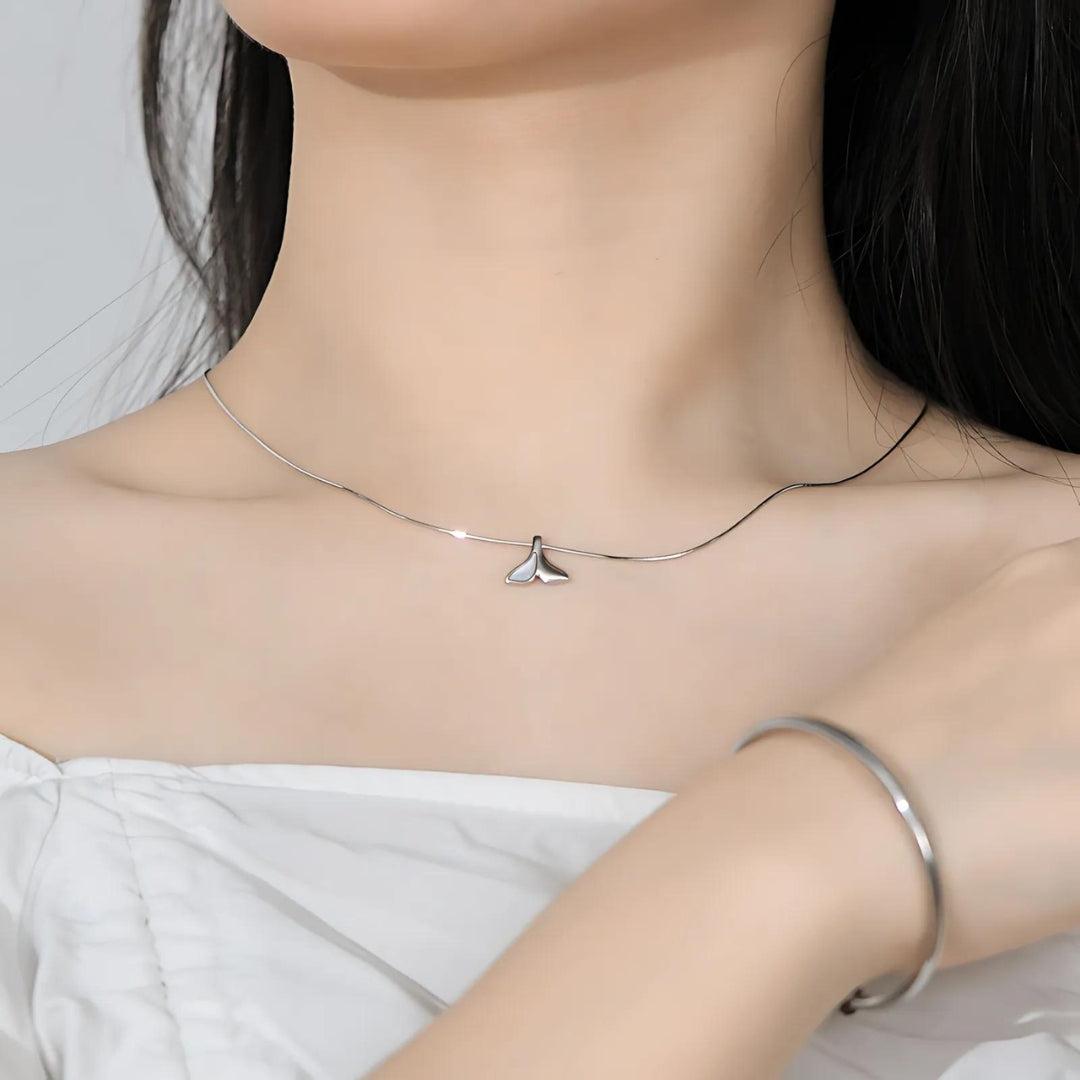 EDGY Whale Tail Two Tone Pendant Necklace | Sterling Silver & Gold Plated Jewelry for Women | Perfect for Beach Parties, Boho Fashion & Layered Necklace Styling