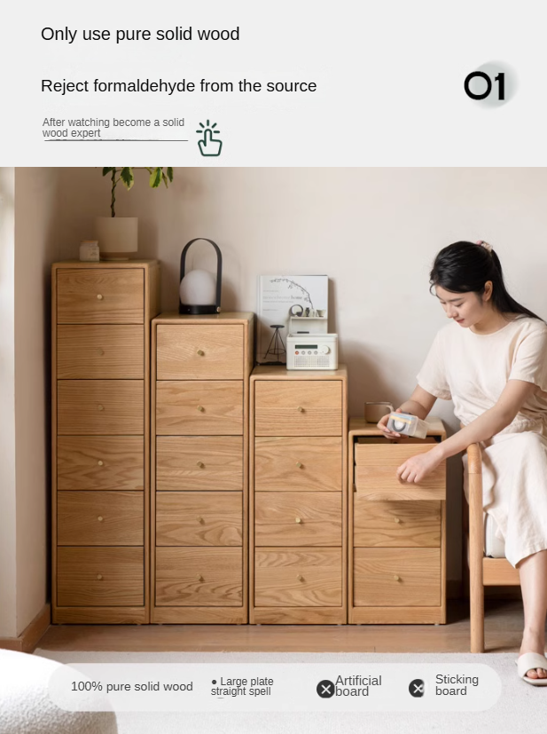 Solid Oak & Beech Wood Chest of Drawers - 5-Drawer Storage Cabinet with Multi-Functional Design for Bedroom, Living Room, and Office Organization