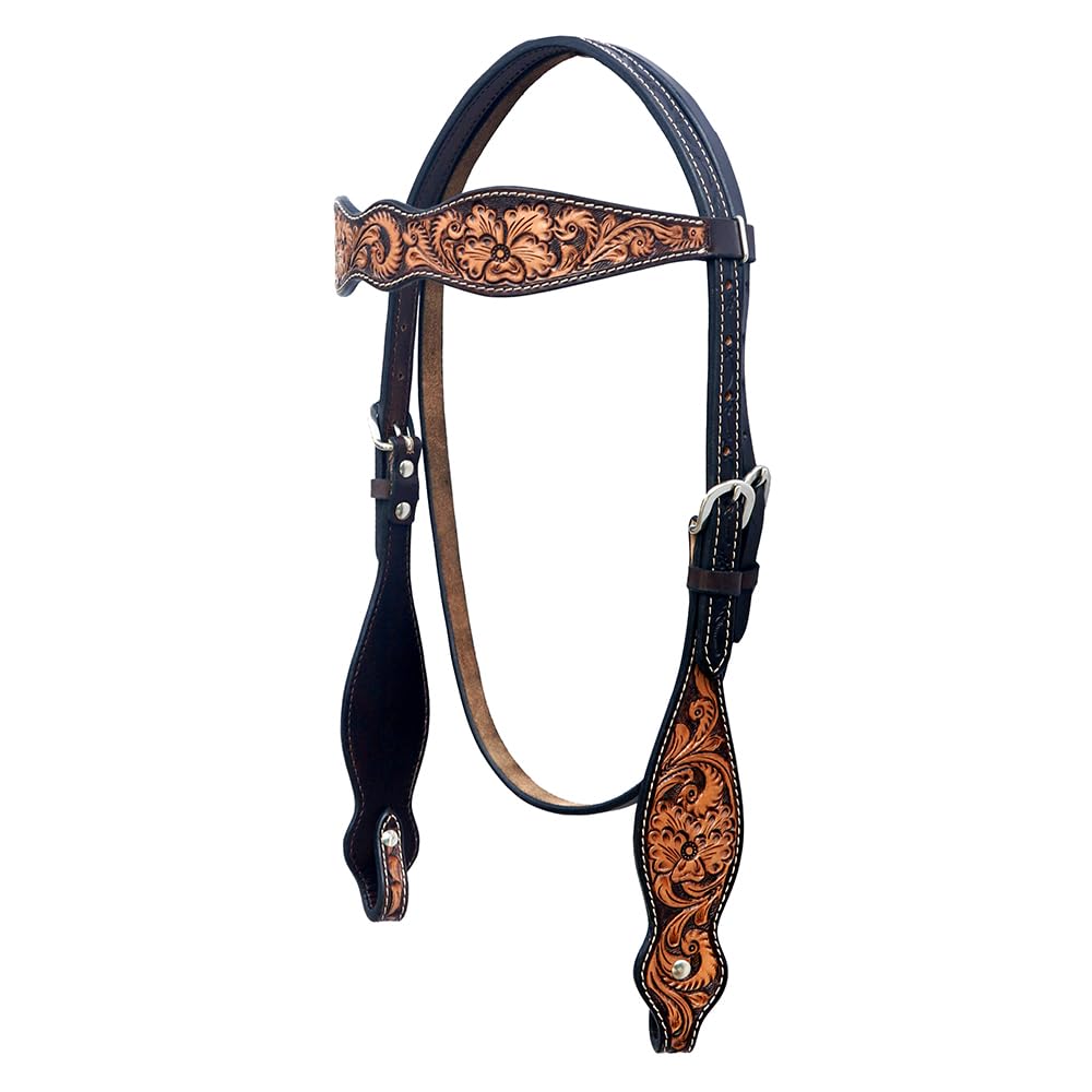 HILASON Floral Hand Carved American Leather Horse Breast Collar & Headstall Set - Brown - Western Riding, Trail Riding, Show & Competition Equestrian Gear