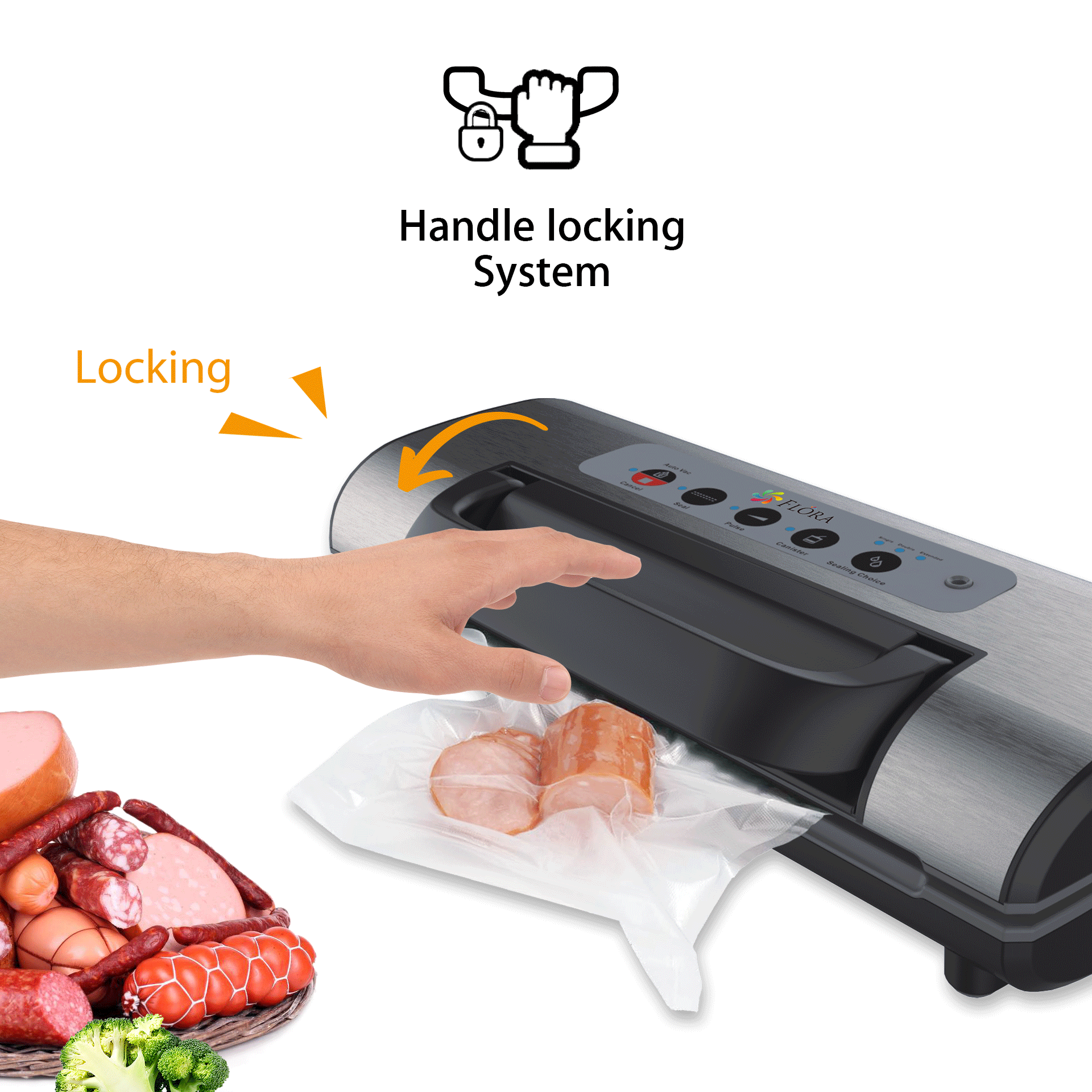 FL FVS 3206 Commercial Food Vacuum Sealer Machine with 22+28 Precut Bags - Heavy Duty Food Saver for Meat, Cheese & Meal Prep - Professional Kitchen & Restaurant Storage Solution