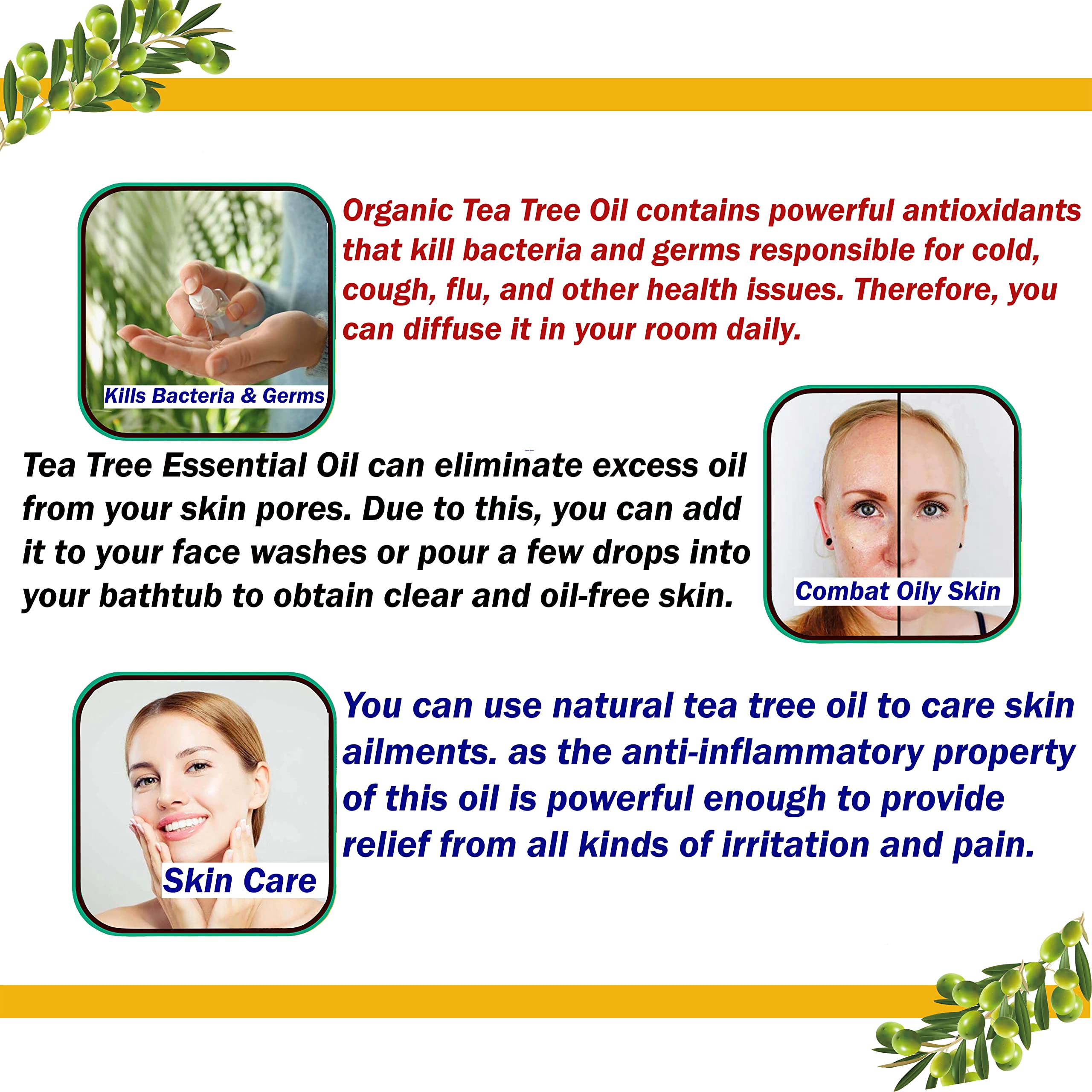 Organic Nilgiris Tea Tree Essential Oil - 100% Pure Natural for Aromatherapy, Hair & Scalp Care, Skin Nourishment | 15ml | Diffuser, Massage & DIY Beauty Uses