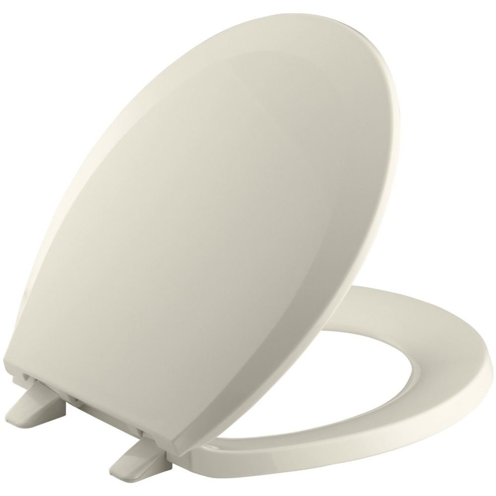 KOHLER K-4662-47 Lustra Round-Front Toilet Seat with Quick Release Hinges in Almond Color - Perfect for Bathroom Renovation & Modern Home Decor