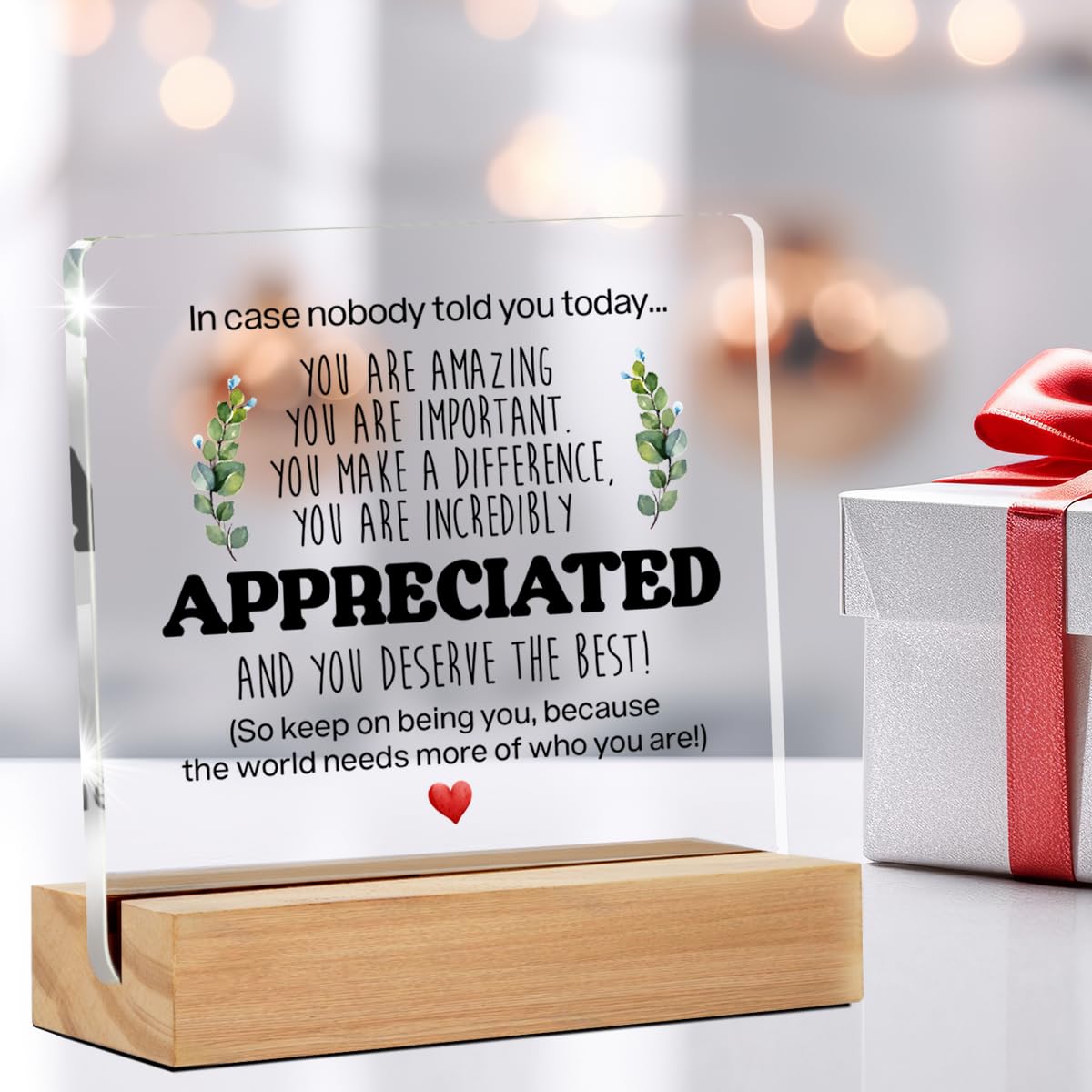 Inspirational Thank You Gifts for Women & Men - Motivational Quote Clear Acrylic Desk Sign (4x4 Inch) - Perfect Office Decor for Coworkers, Friends & Home Workspace