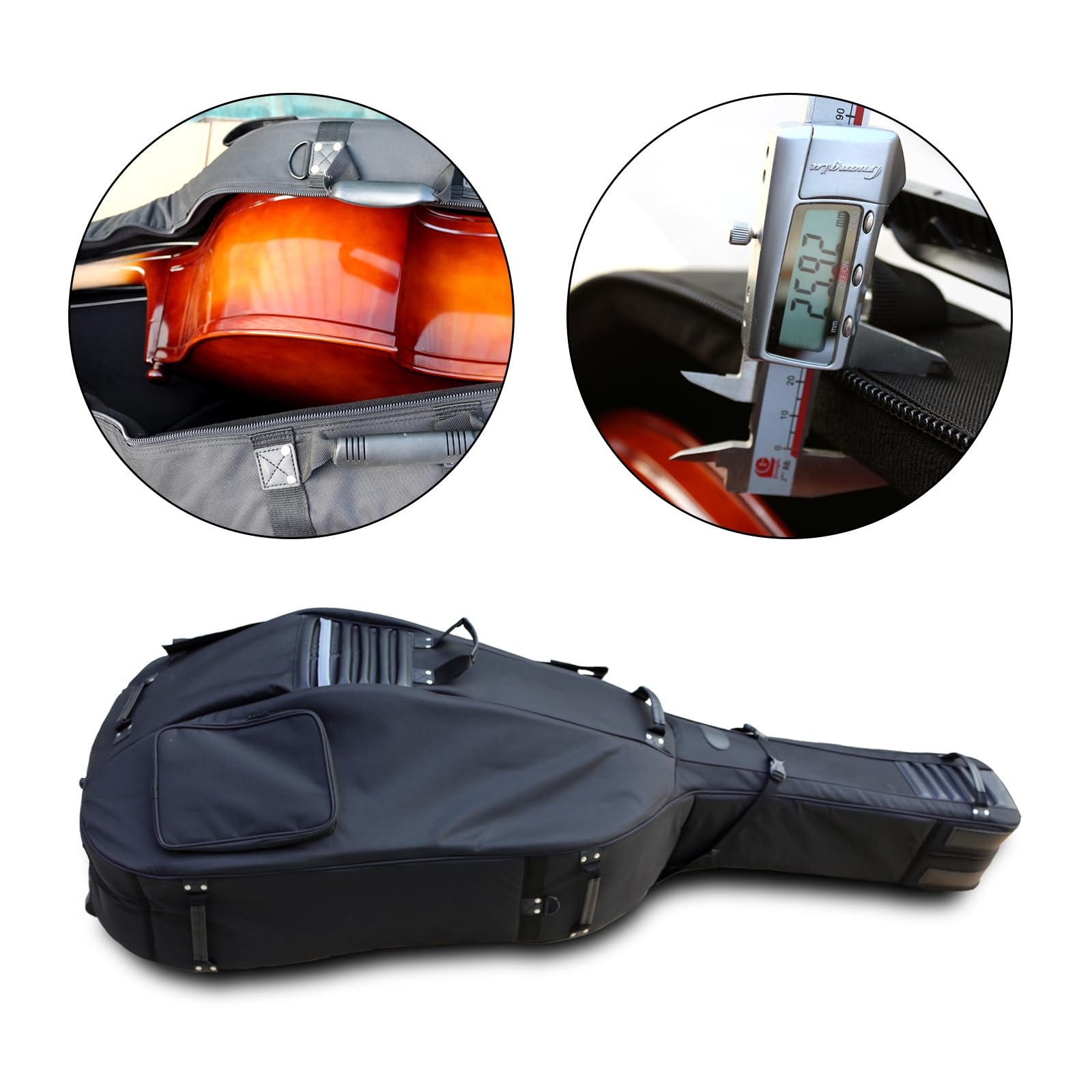 3/4 Upright Double Bass Case with Wheels - Oxford Cloth Padded Gig Bag for String Bass - Perfect for Travel, Storage & Music Performances