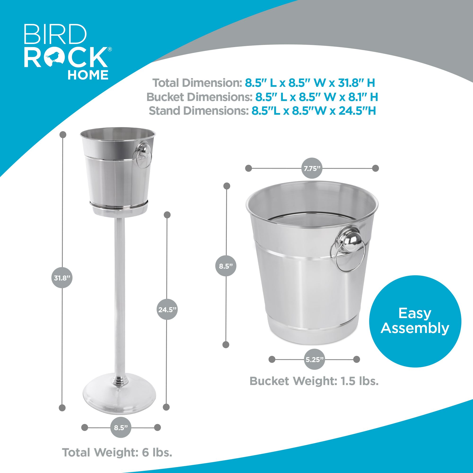 BIRDROCK HOME 18/8 Stainless Steel Champagne Bucket with Stand | Premium Wine Chiller for Parties & Events | 32 Inch Freestanding Ice Bucket | Indoor & Outdoor Use | Perfect for Weddings, BBQs & Home Entertaining