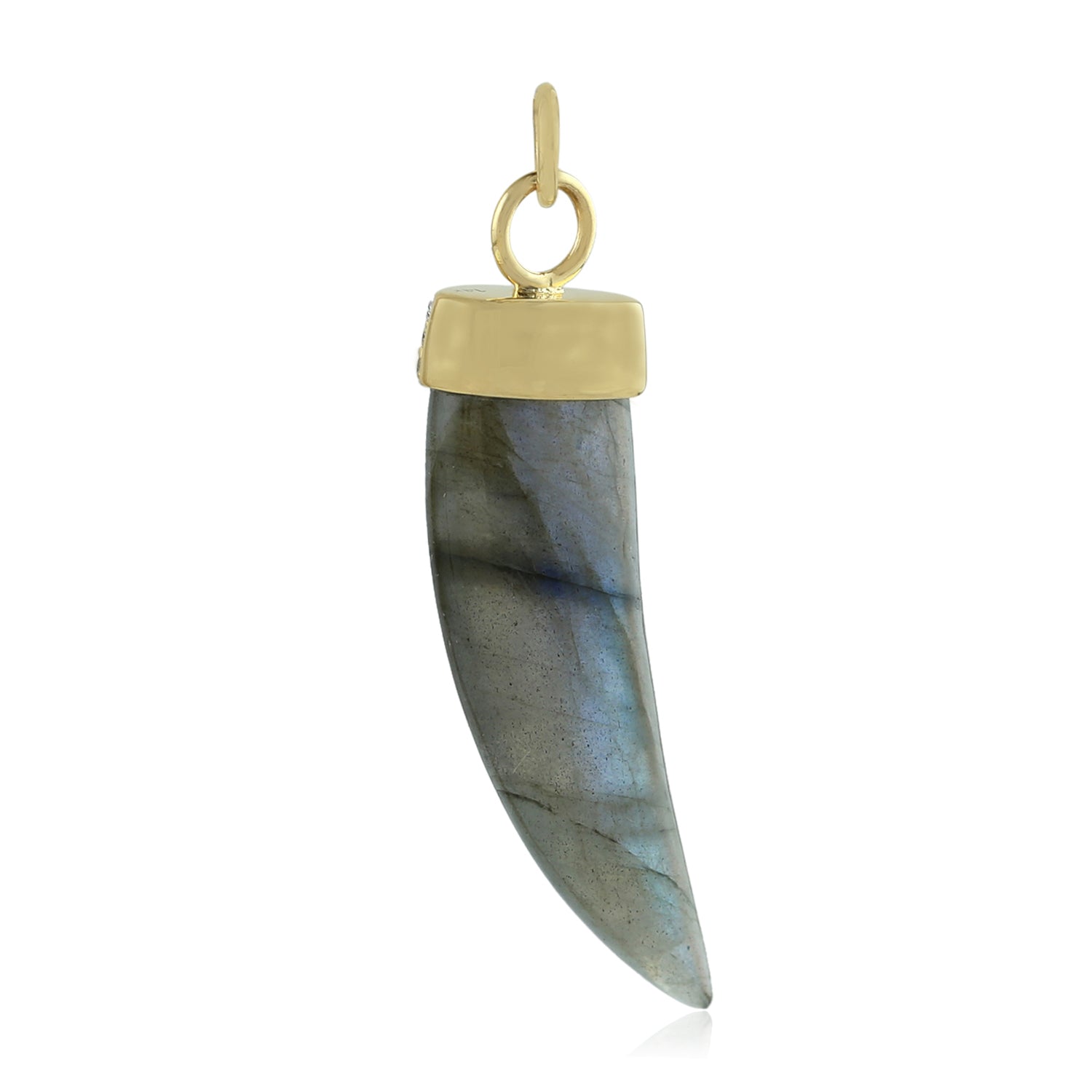 14K Yellow Gold Tusk Labradorite Gemstone Prong Diamond Pendant Necklace for Women - Elegant Bohemian Jewelry Gift for Birthday, Anniversary & Special Occasions