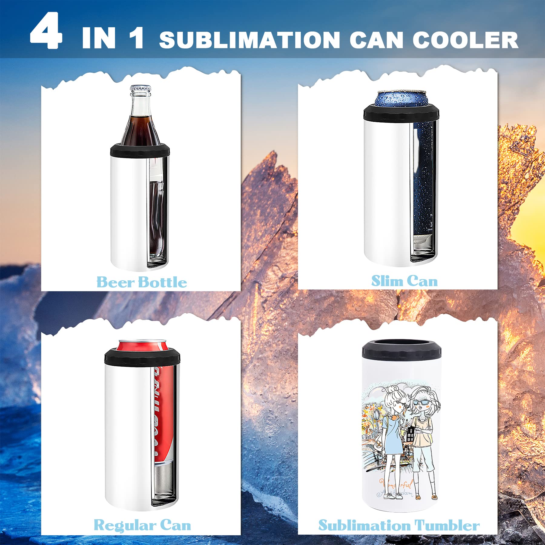 25 Pack 4-in-1 Insulated Stainless Steel Can Coolers - 16 oz Sublimation Ready Tumblers with Lids & Straws - Double Wall Vacuum Insulated Beer Can Holders - Bulk White Blank Tumblers for DIY Customization - Perfect for Parties, Camping & Outdoor Events