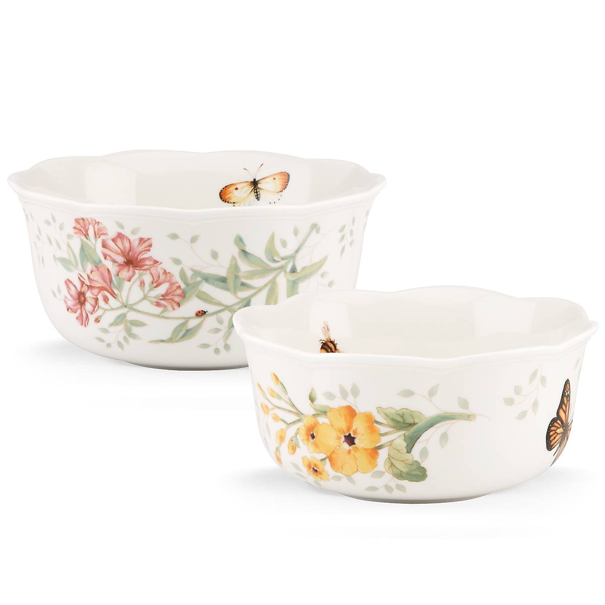 Butterfly Meadow 2-Piece Ceramic Bowl Set for Soup, Salad & Dessert - Elegant Floral Design Kitchenware for Dining & Entertaining
