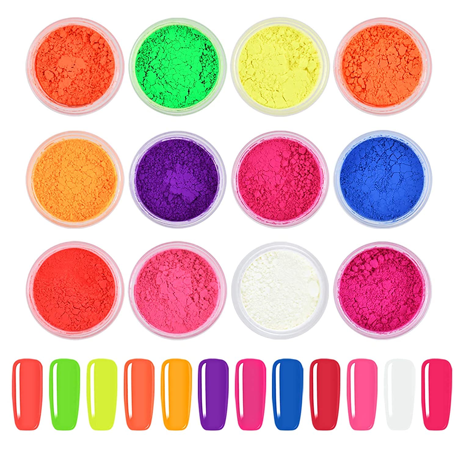 12 Color Pigment Nail Powder Set - Vibrant Fluorescent Nail Art & Eye Makeup Pigments for Professional Salon & DIY Manicure