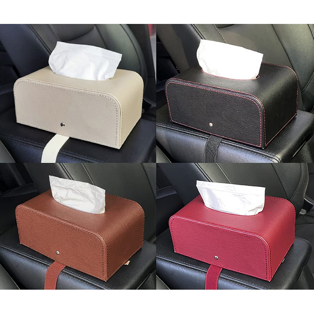 Premium Black Leather Car Armrest Tissue Box Holder - Strap Design for Easy Use, Luxury Storage Organizer for Cars, Trucks & SUVs - Perfect for Road Trips, Daily Commutes & Family Travel