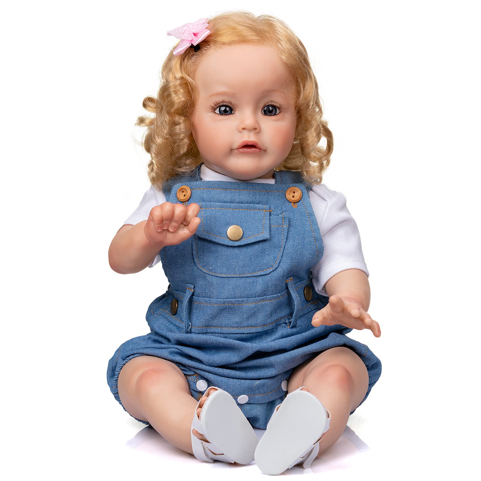 24 Inch Weighted Reborn Baby Doll with Curly Hair - Lifelike Collectible Toddler Girl for Play, Display & Gift Giving
