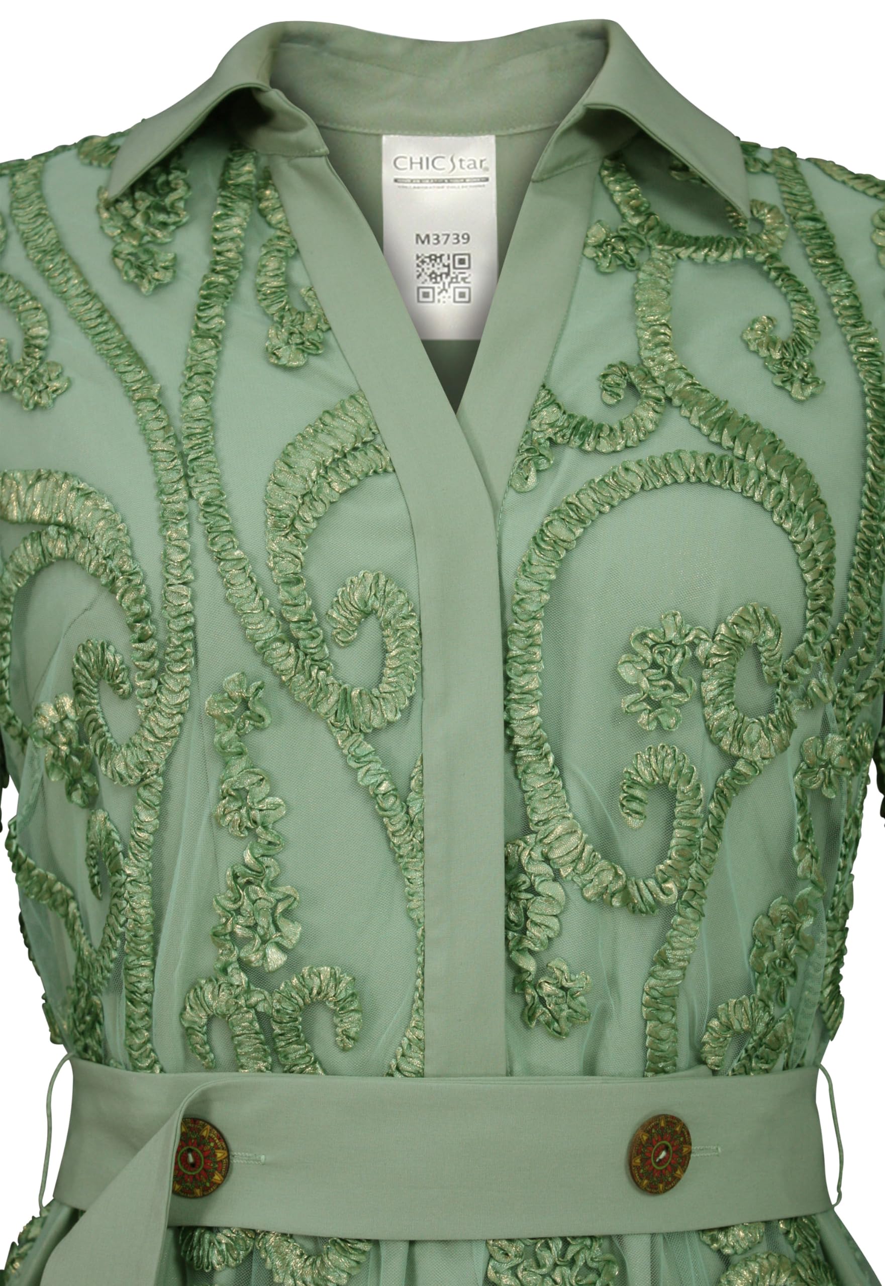 CHIC STAR Women's Soutache Embroidery Shirt Dress - Elegant Floral Embroidered Tunic Top with V-Neck for Casual Wear, Office & Special Occasions