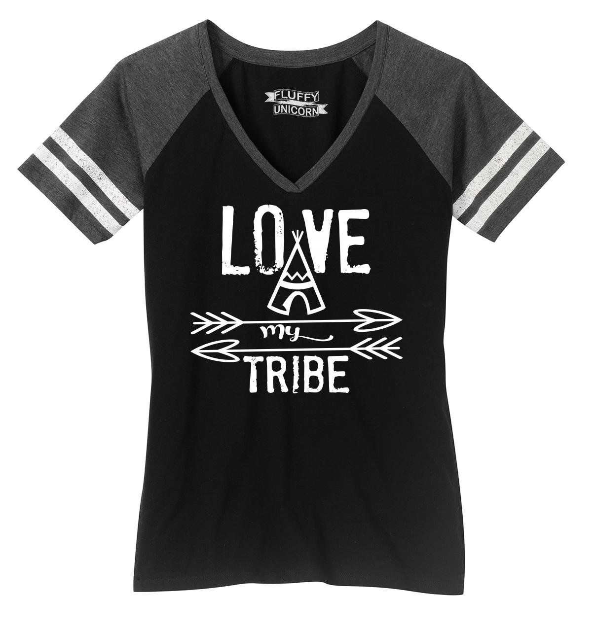 Funny Women's V-Neck T-Shirt - 'Ladies Love My Tribe' Mother Father Graphic Tee for Casual Wear & Family Gatherings