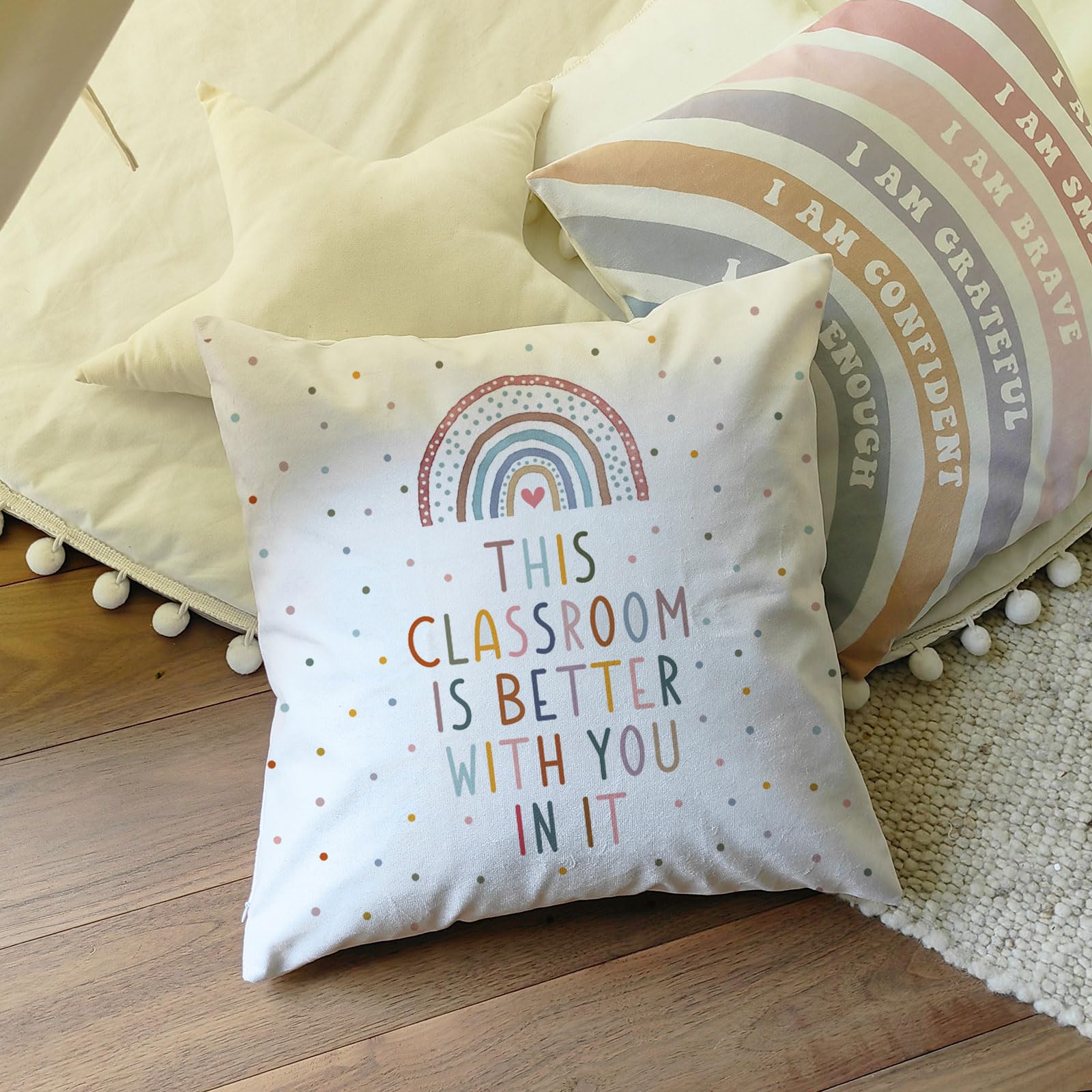 Decorative Classroom Pillow Covers - Teacher Appreciation Gift, Rainbow Kids Pillow Case for School & Home Decor | Perfect for Teacher's Lounge, Student Seating & Cozy Learning Spaces