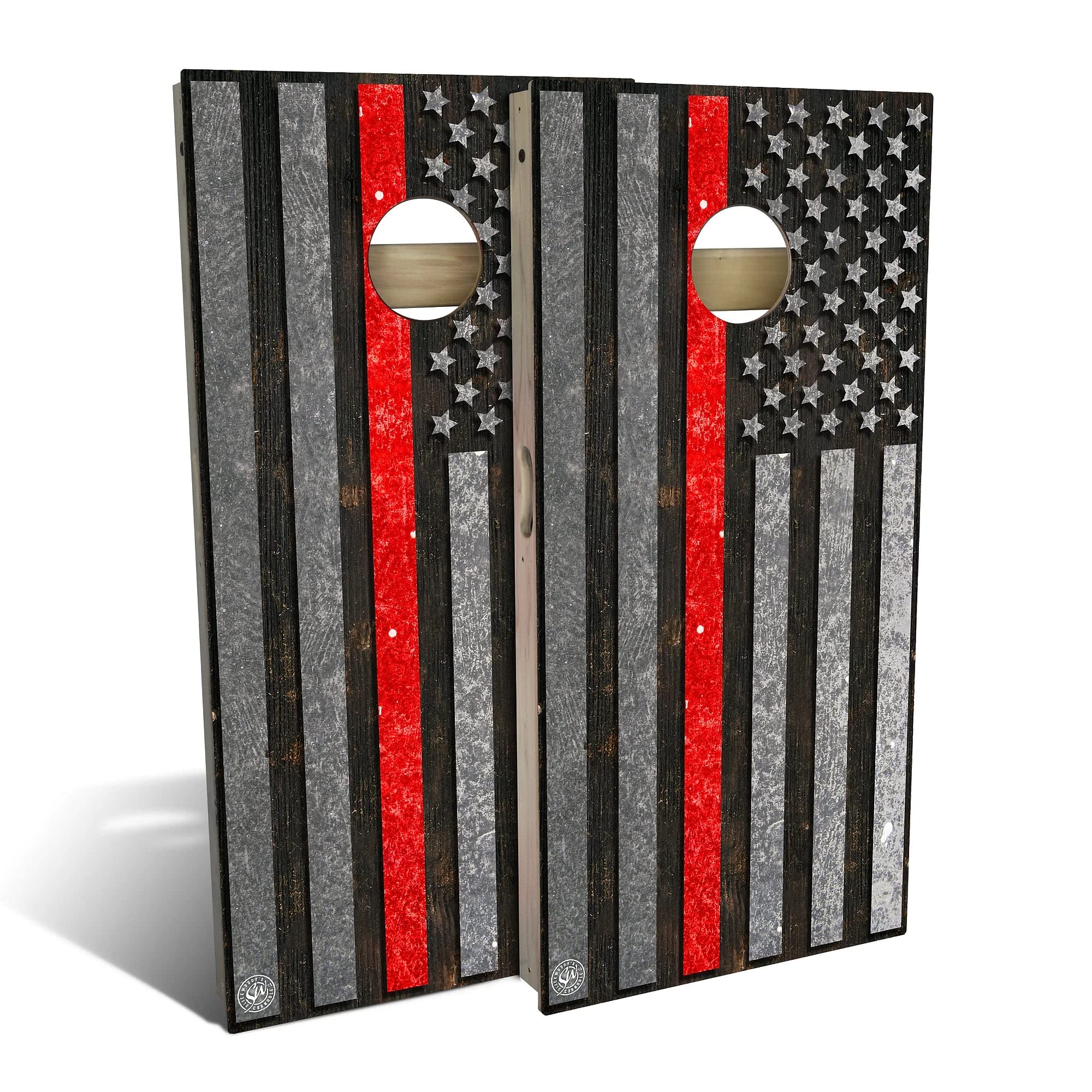 American Flag Thin Red Line Cornhole Board Set - 2 Boards, 8 Bags & Accessories - Outdoor Lawn Game for Backyard, Tailgating & BBQs - Multiple Sizes Available
