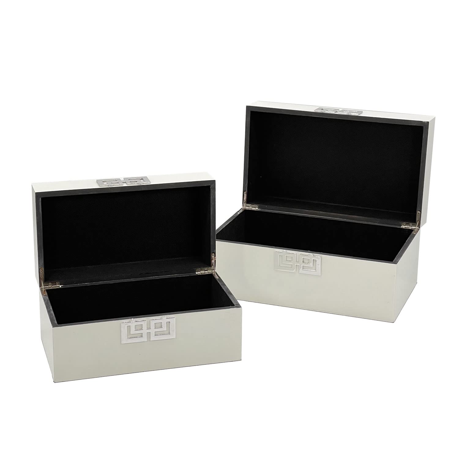 Galt International Wooden Decorative Storage Box Set with Hinged Lid & Geometric Clasp - Classic Home Decor Organizer for Bedroom, Living Room & Office - Set of 2 (White & Silver) - Perfect for Jewelry, Keepsakes & Home Organization