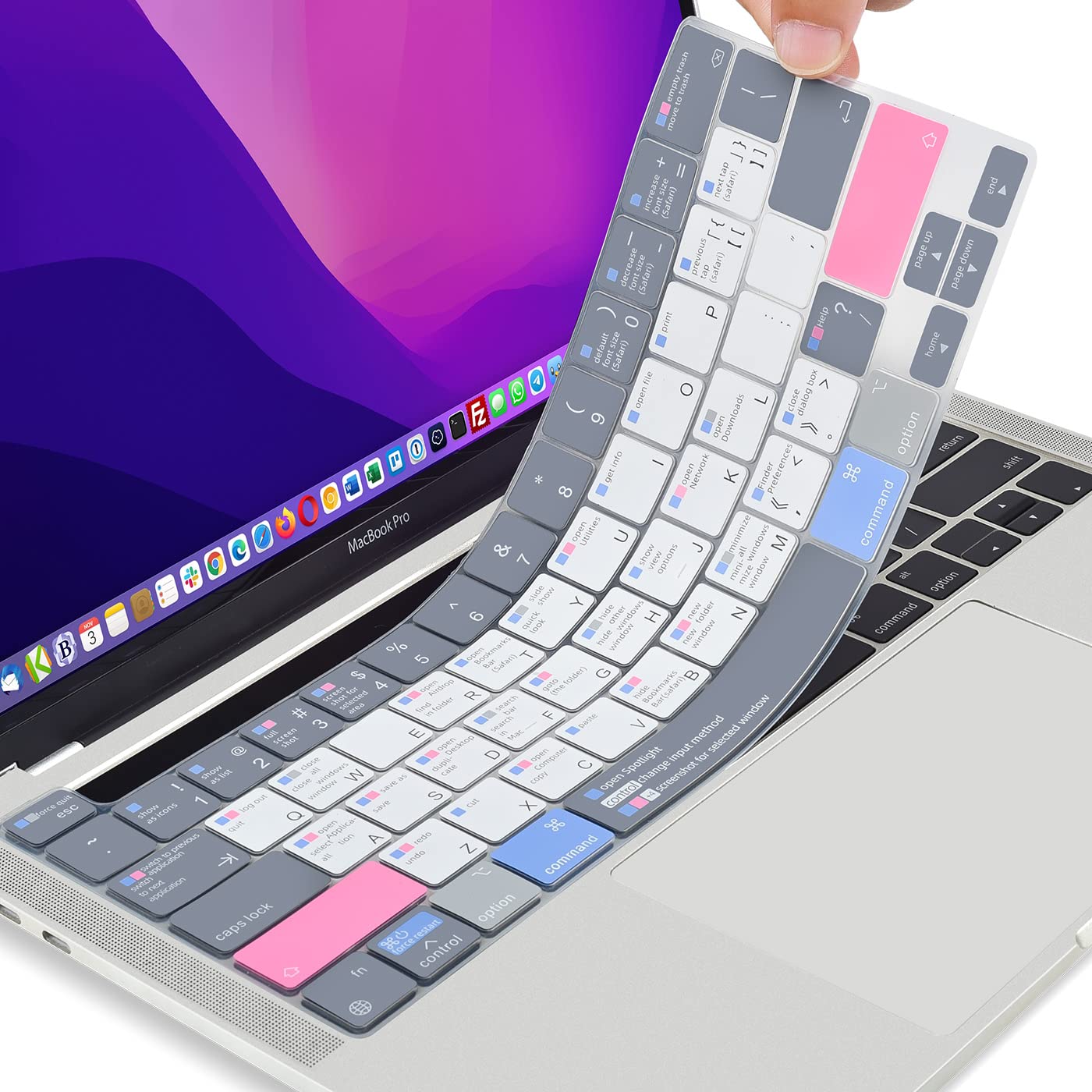 CaseBuy MacBook Pro 13 inch Keyboard Cover with Shortcut Hot Keys - Compatible with 2020-2023 Models (Intel/M1/M2 Chip, A2338 A2289 A2251) - Durable Keyboard Protector for Work, Study & Travel