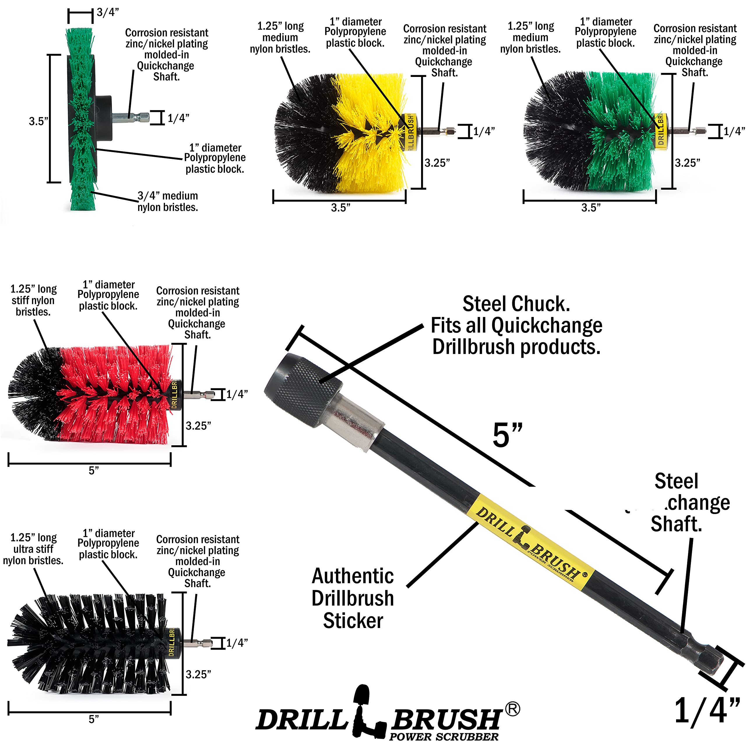 Drillbrush 14-Piece Cleaning Set - Multi-Purpose Scrub Brushes for Kitchen, Bathroom & Outdoor - Stainless Steel Bristles