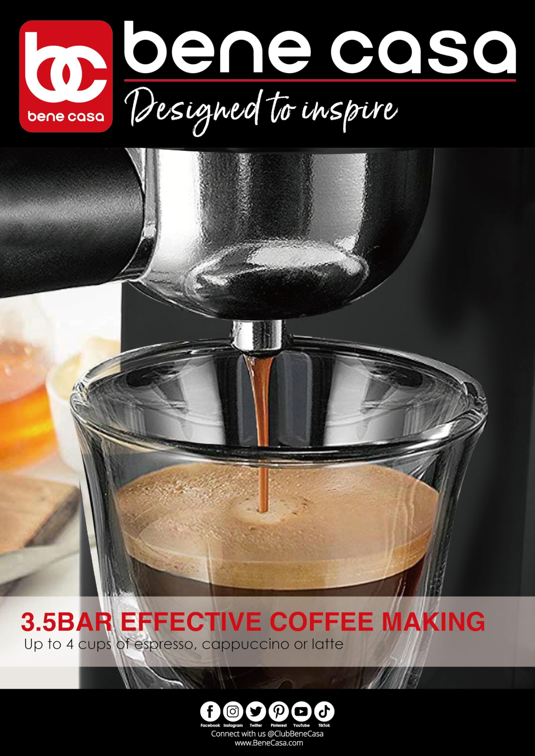 Bene Casa BC-99189 4-Cup Stovetop Espresso Maker - Perfect for Home, Office & Camping Coffee Brewing
