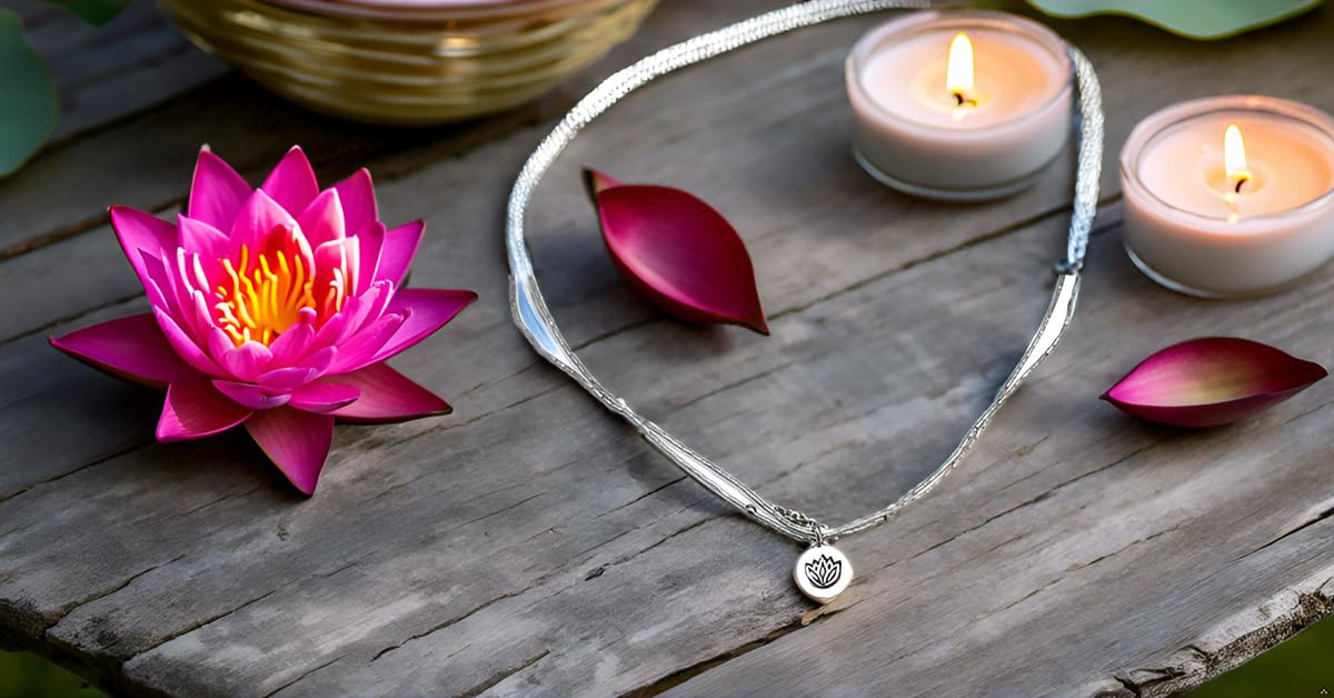 Lotus Double Strand Silver Necklace for Women - Adjustable 24 Inch Yoga Jewelry, Spiritual Gift for Yoga Lovers - Perfect for Meditation, Yoga Practice & Boho Fashion Accessories