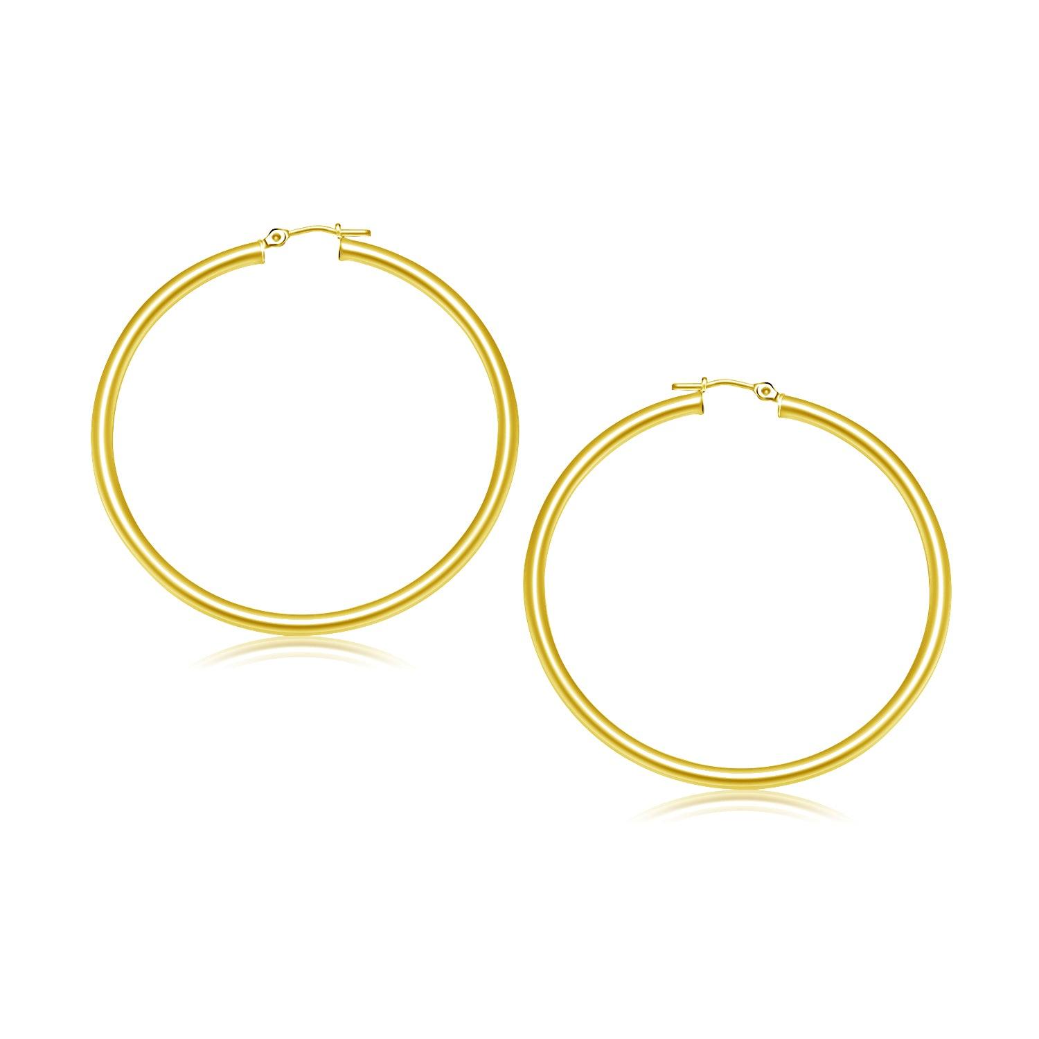 14K Yellow Gold Polished Hoop Earrings 30mm - Classic Dainty Everyday Jewelry for Women, Perfect for Work, Date Night & Gifts