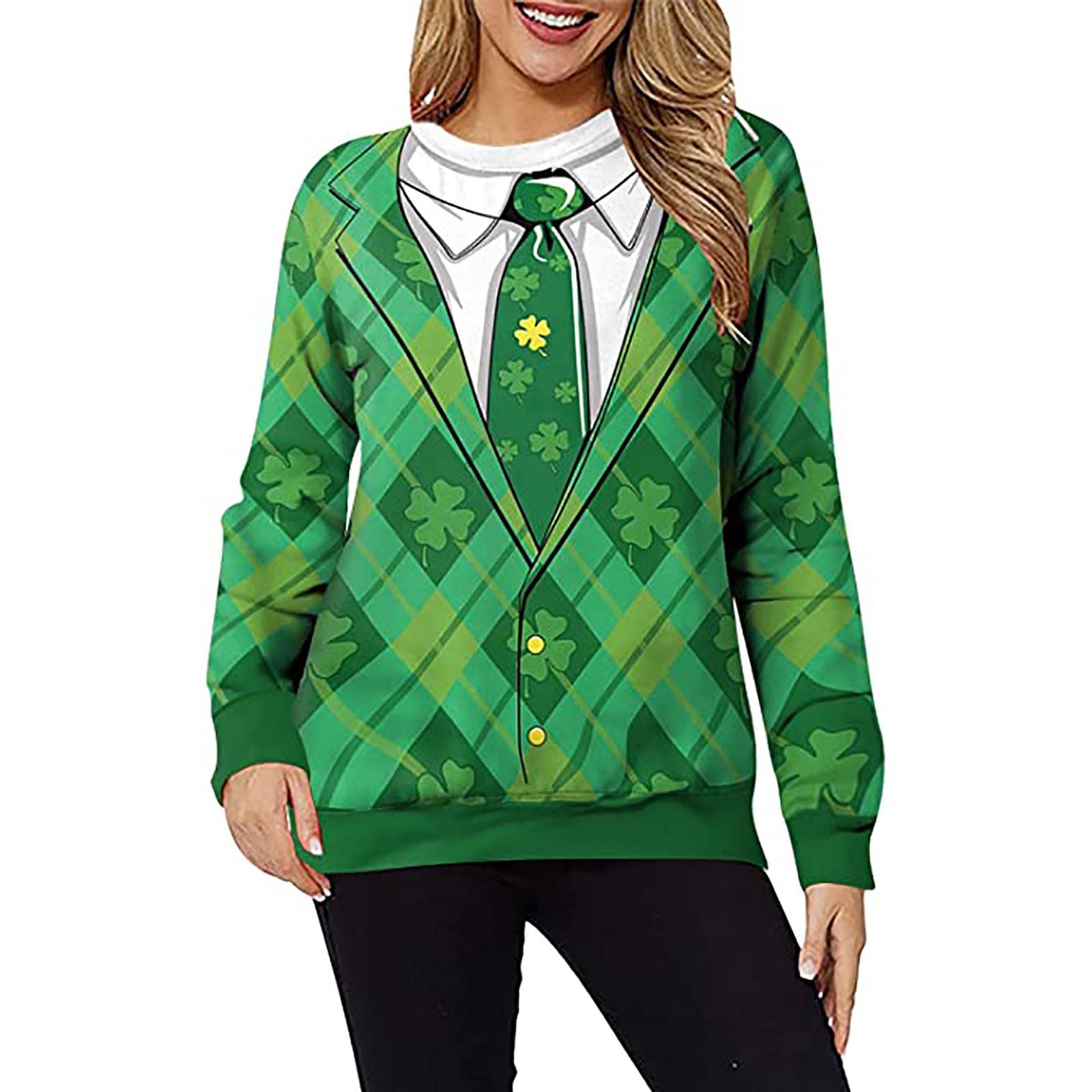 Funny St. Patrick's Day Sweatshirt for Women - Long Sleeve Sexy Plus Size Tops | Perfect for Pub Crawls, Irish Themed Parties & March Festivities