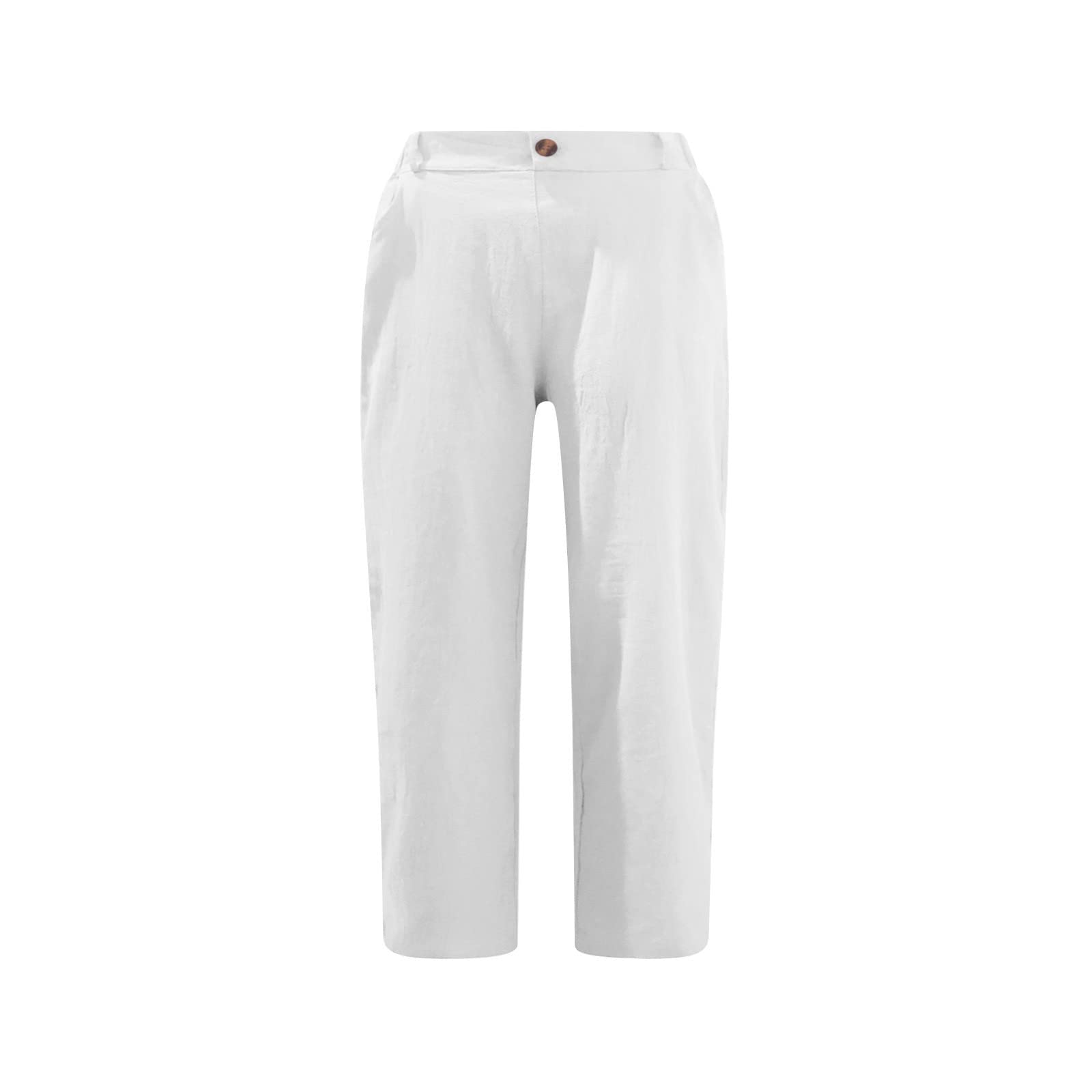 Lastesso Women's Capri Pants - Casual Cropped Cotton Pants with Button Waist & Pockets | Summer Trousers for Women | Perfect for Office, Travel & Casual Outings