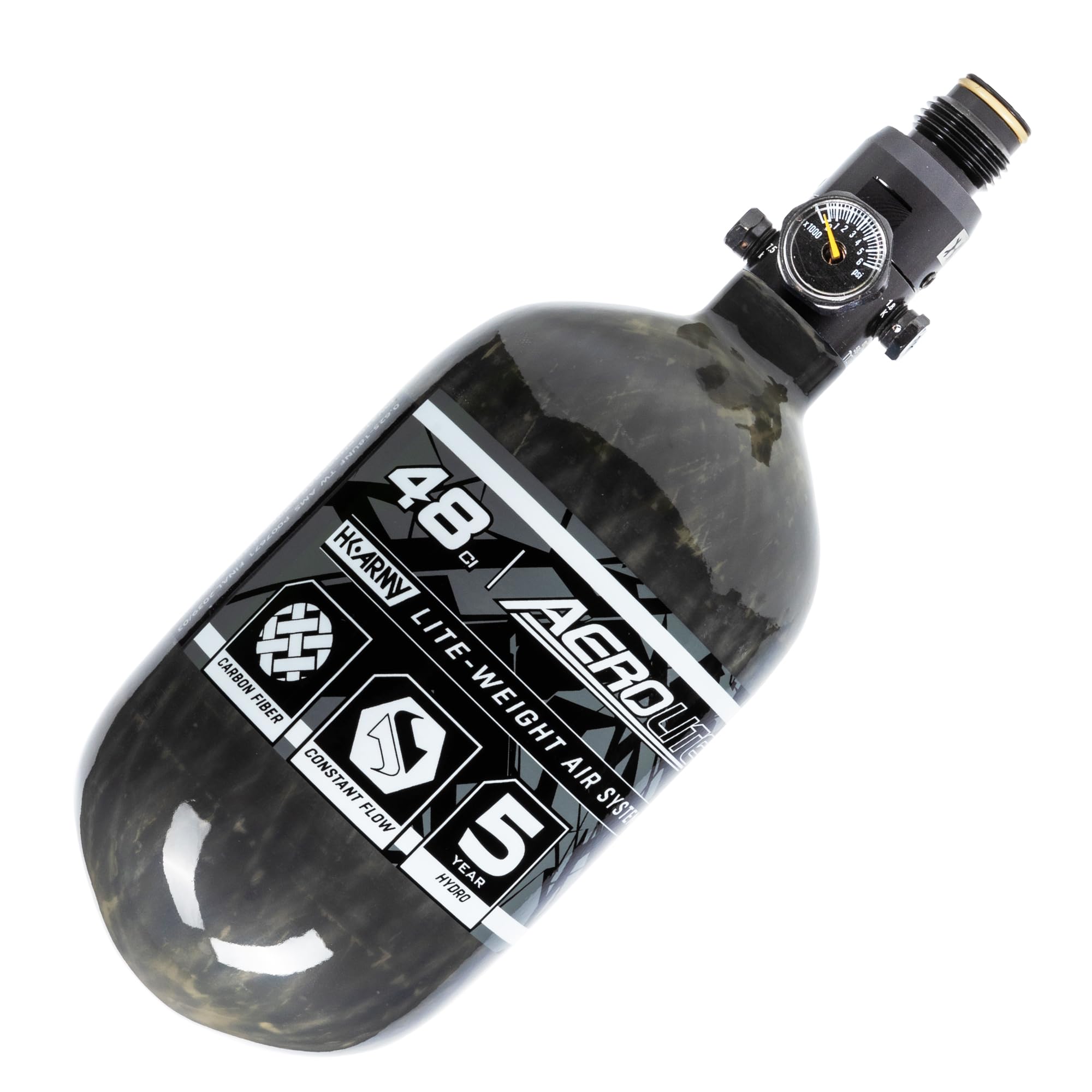 HK Army Aerolite Carbon Fiber HPA Paintball Tank Air System - 48ci 4500psi - Lightweight & Durable for Tournament & Outdoor Paintball Games