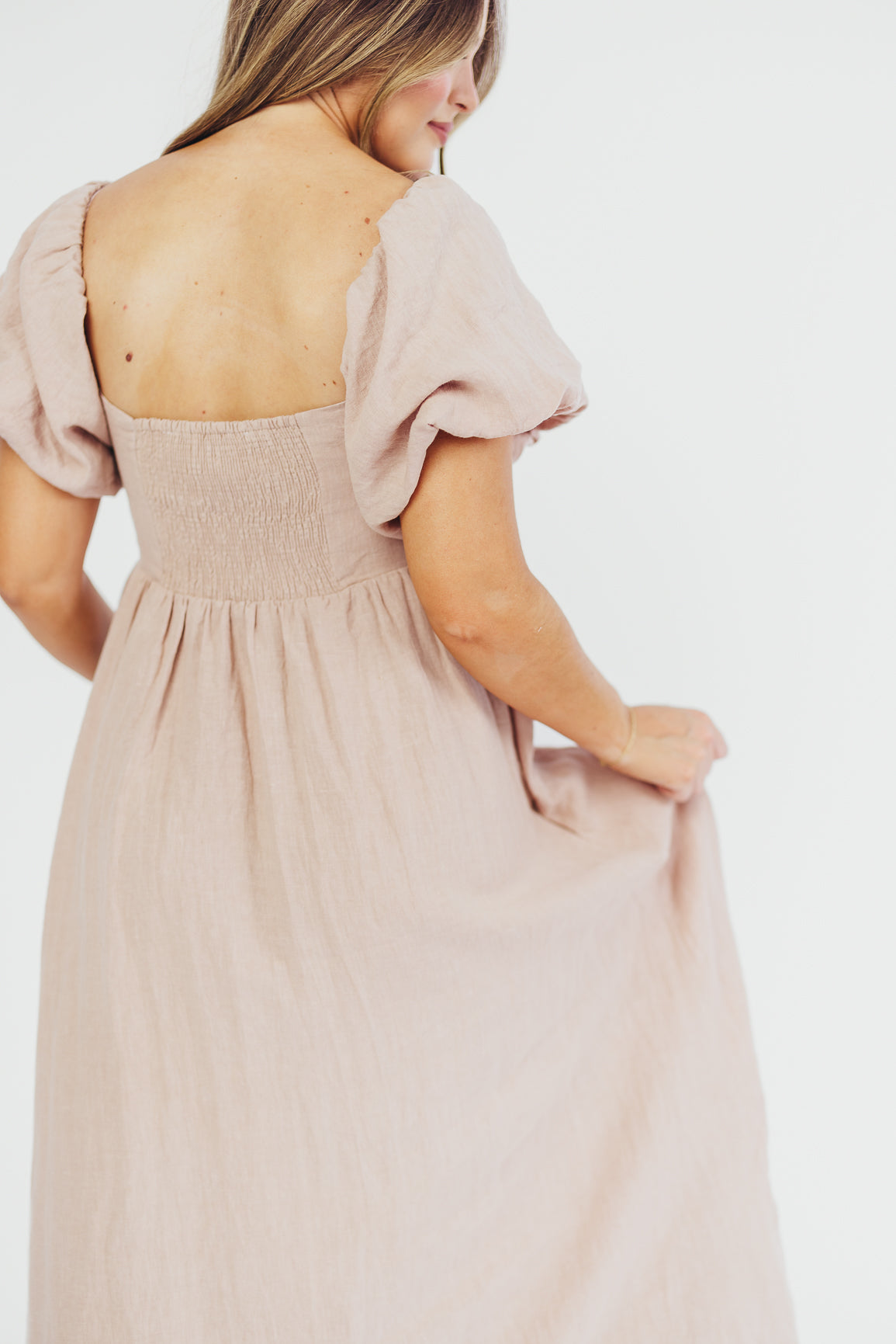 Elegant Candace Maxi Dress in Dusty Rose - 100% Breathable Linen, Bump-Friendly Maternity Dress for Women - Perfect for Summer Weddings, Beach Vacations & Casual Outings