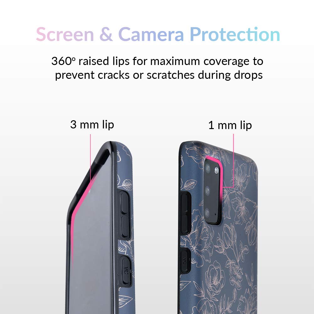 VELVET CAVIAR Samsung Galaxy S20 Case - Flower Design Protective Phone Cover for Women & Girls | Black Rose Gold Floral Pattern | Slim Fit Shockproof Case for Everyday Use & Gift Giving